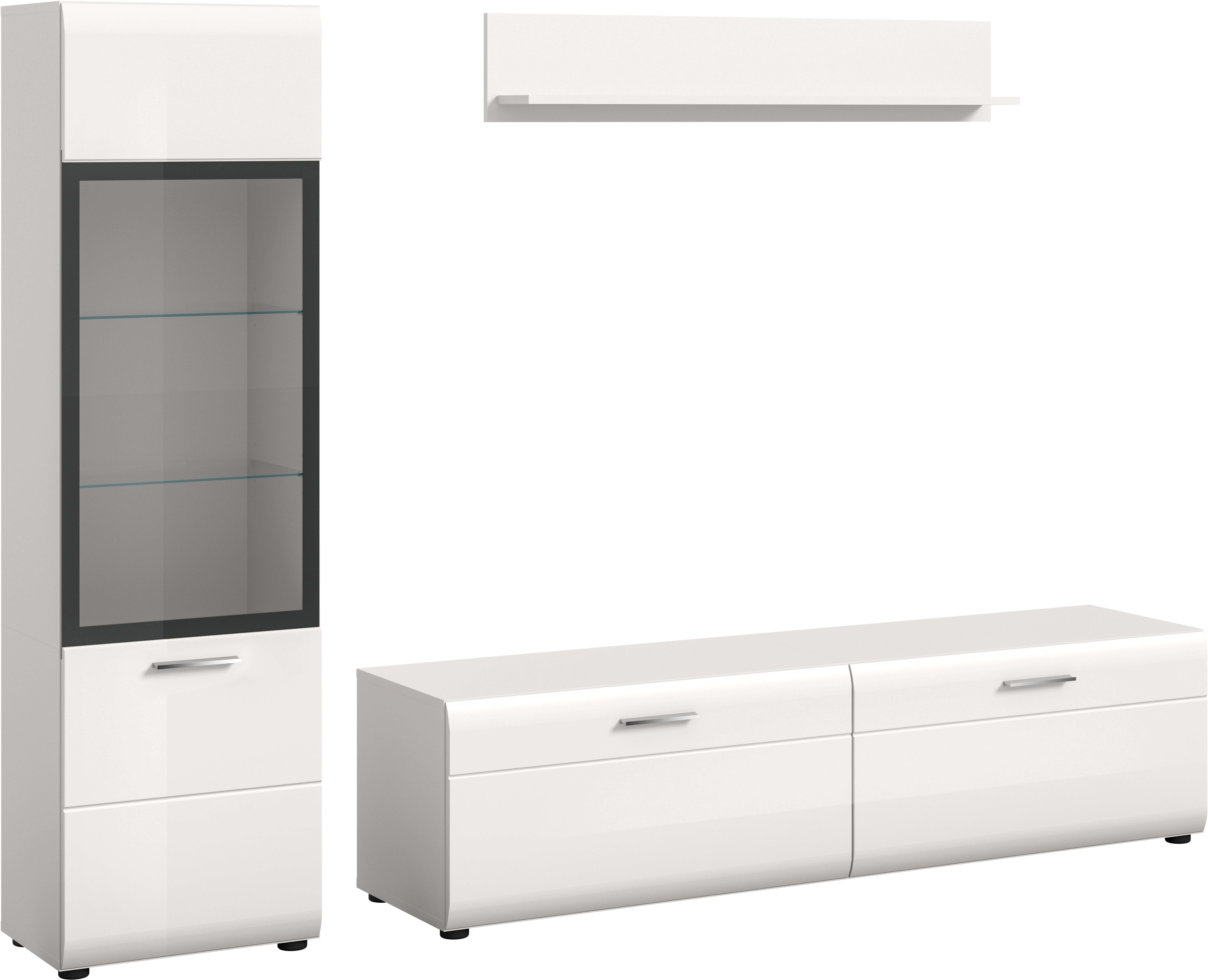 INOSIGN Wohnwand FLORENZ, 3-teilige Wohn-Kombination, hochwertige MDF-Front, (Set, 3-St., Set, best. aus: 1 Vitrine, 1 Lowboard, 1 Wandboard), Wohn-Kombination, Wohnzimmer-Möbel, Wohnzimmer,Kombination, Kombi