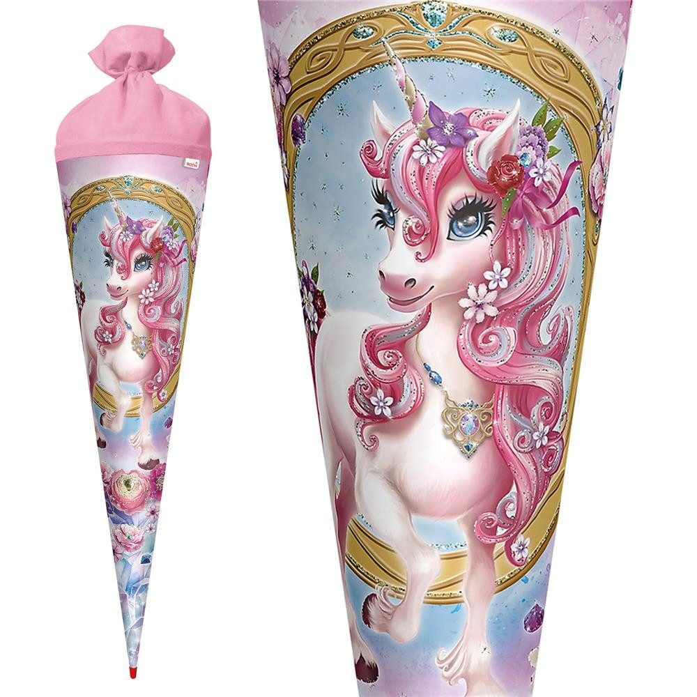 Roth Schultüte Einhorn Beauty mit Glittereffekt, 70cm, rund, mit Rot(h)-Spitze und rosafarbigem Filz – Bild 3 von 5