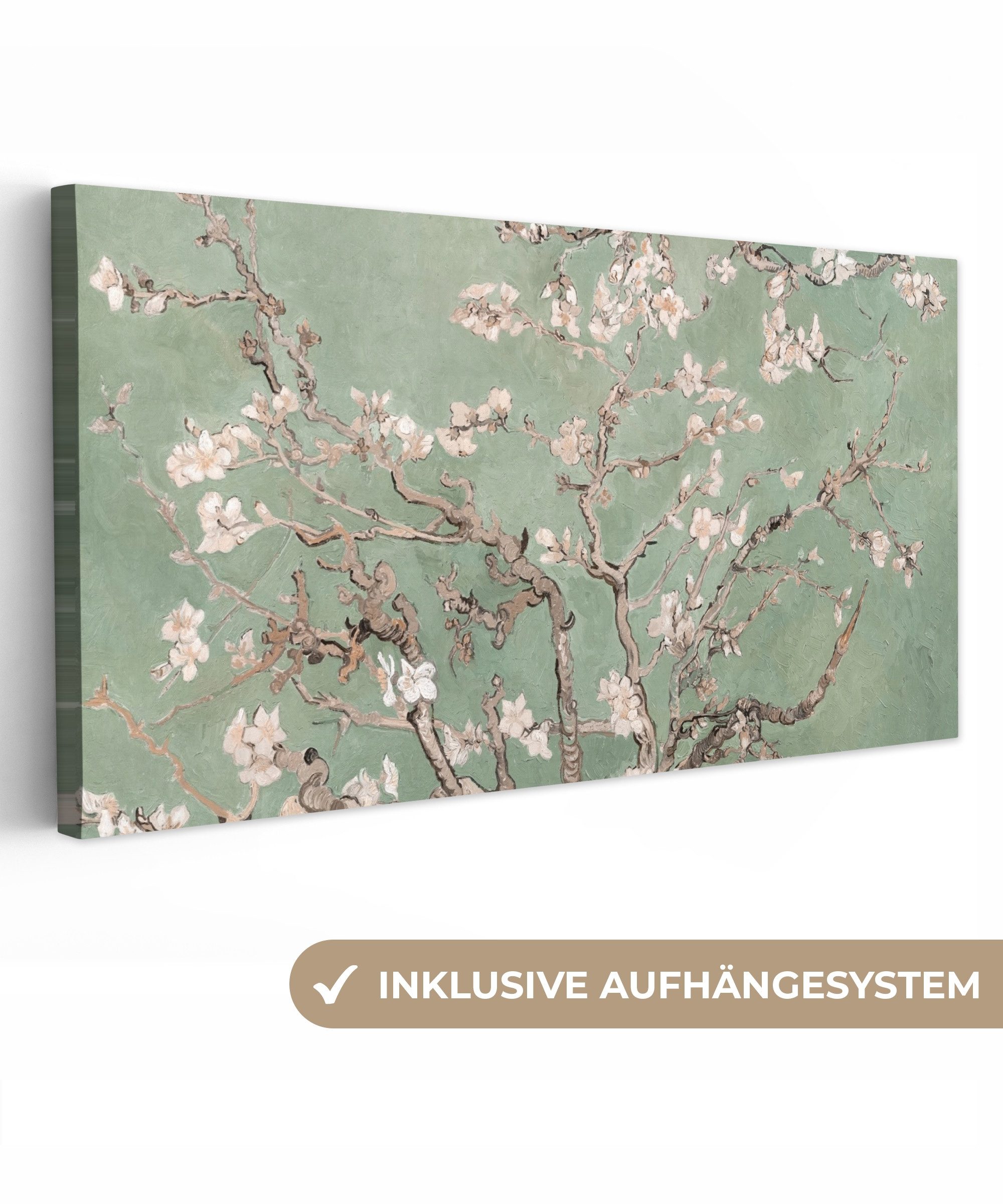 OneMillionCanvasses® Leinwandbild Panorama Mandelblüte - Kunst - Van Gogh - Grün, Fotodruck (1 St), Wandbild, Deko Schlafzimmer Wohnzimmer Flur 40x20 cm
