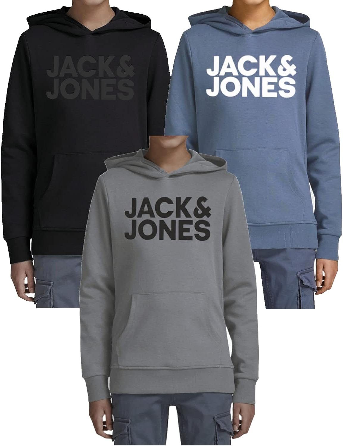 Jack & Jones Junior Kapuzensweatshirt (Spar Set, 3er Pack) mit Printdruck und Kängurutasche im 3er Pack 3er Hoodie Mix 8