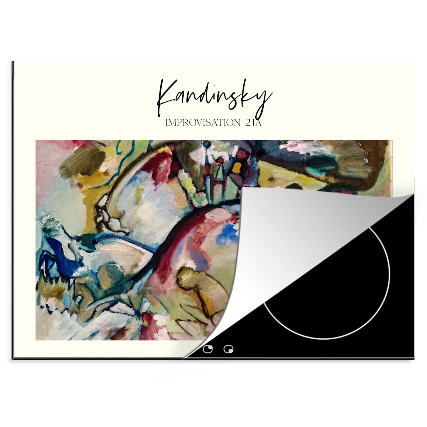 MuchoWow Herdblende-/Abdeckplatte Improvisation 21A - Wassily Kandinsky, Vinyl, (1 tlg), 70x52 cm, Mobile Arbeitsfläche nutzbar, Ceranfeldabdeckung