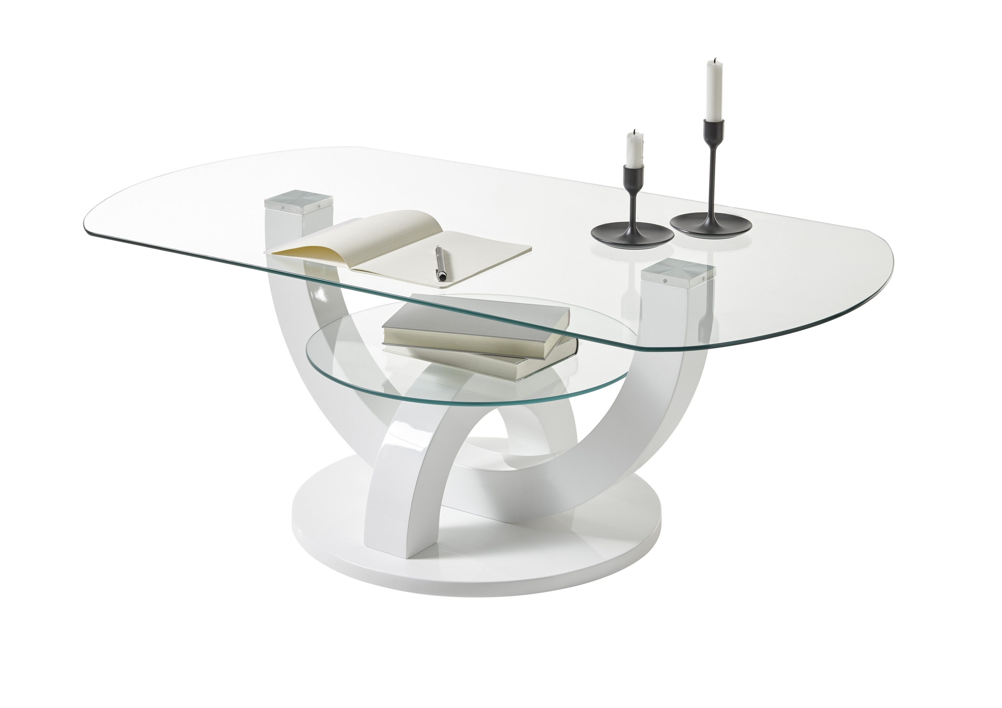 Stolkom Sp.z.o.o. Couchtisch Boston, TOPSELLER! (Wohnzimmertisch, OTTOs Choice), Glastisch, Tisch mit U-Form Gestell in weiß hochglanz