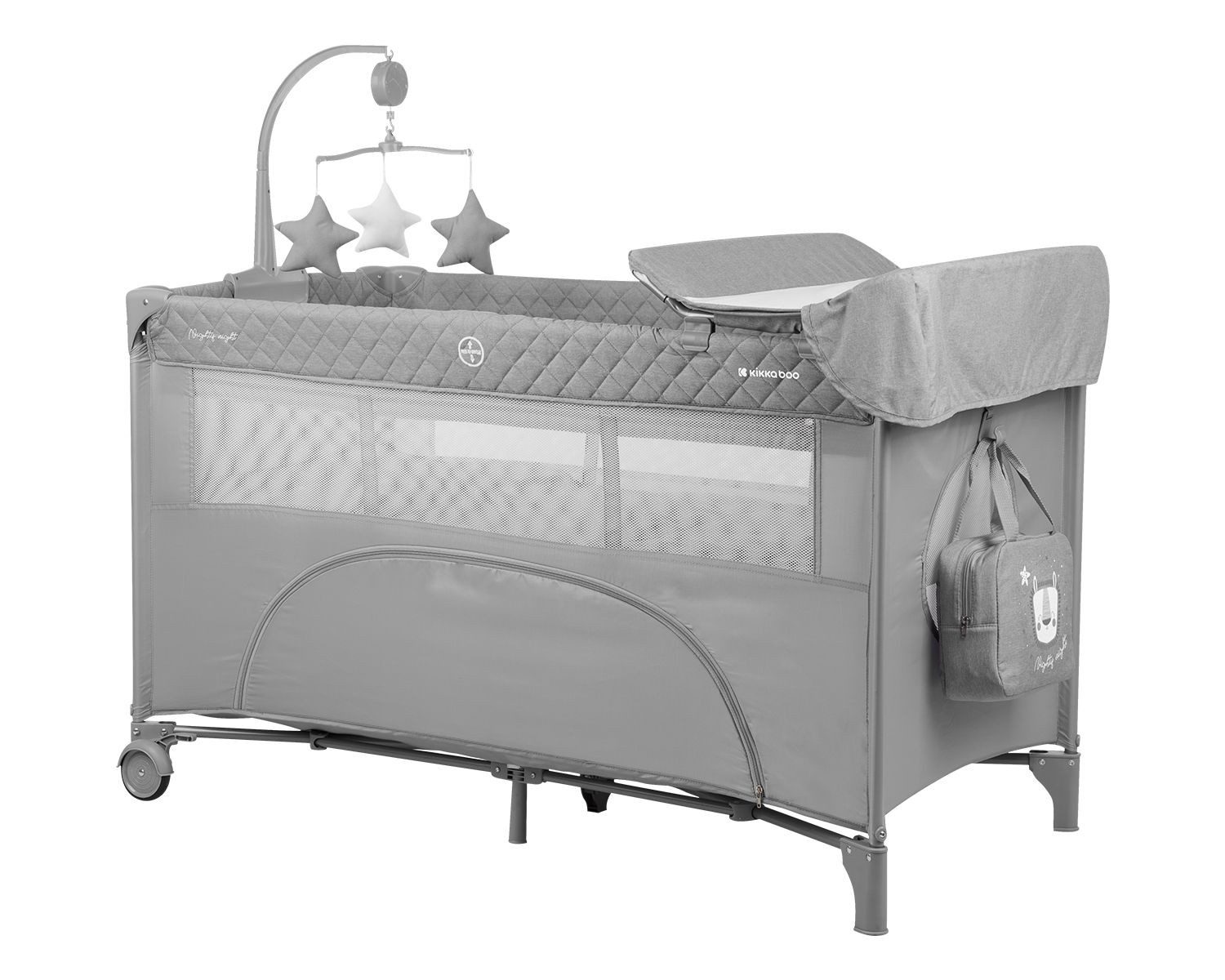 Kikkaboo Baby-Reisebett Reisebett Nighty Night, 2 Ebenen, Spielbogen, 2 Räder, Wickelauflage