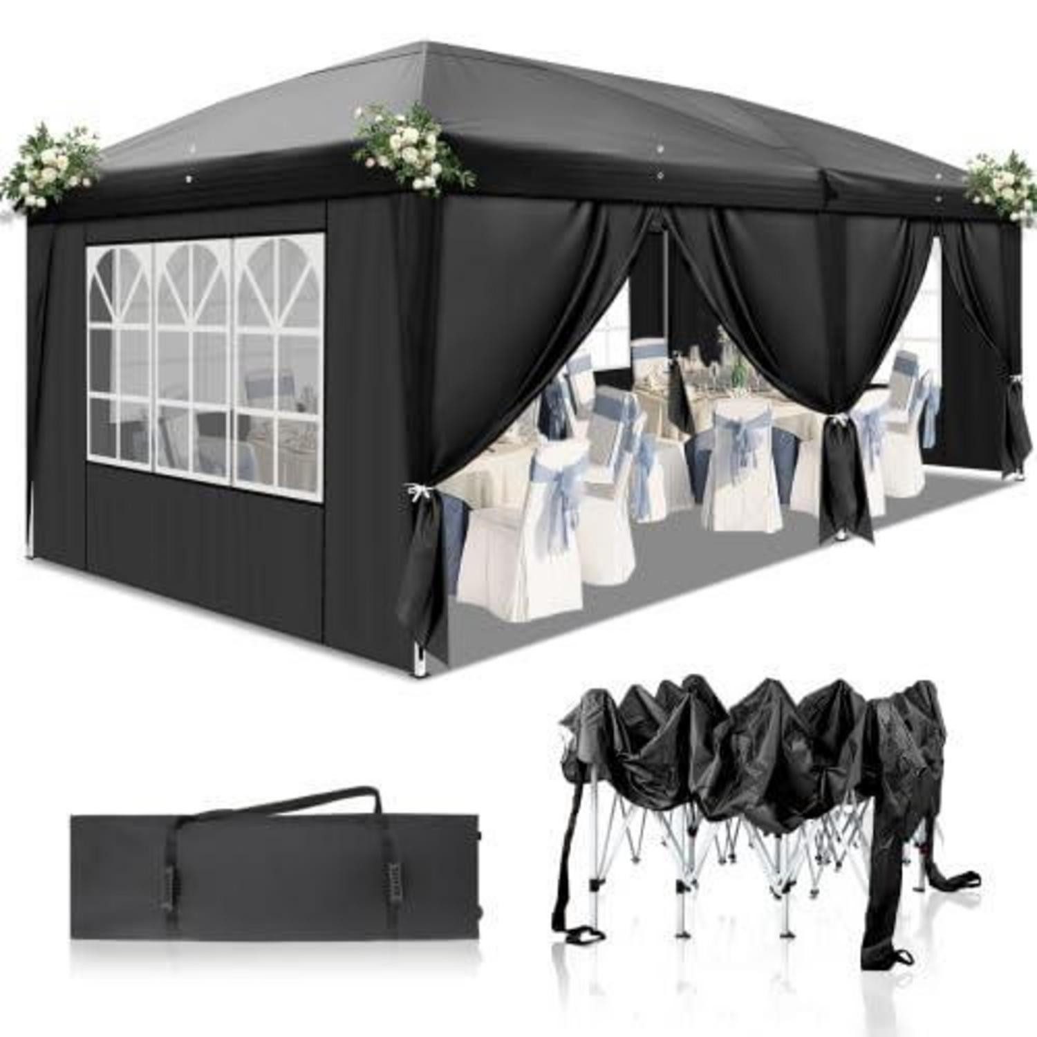 LuxusKollektion Partyzelt Party-Pavillon 3x6m Höhenverstellbar Schwarz