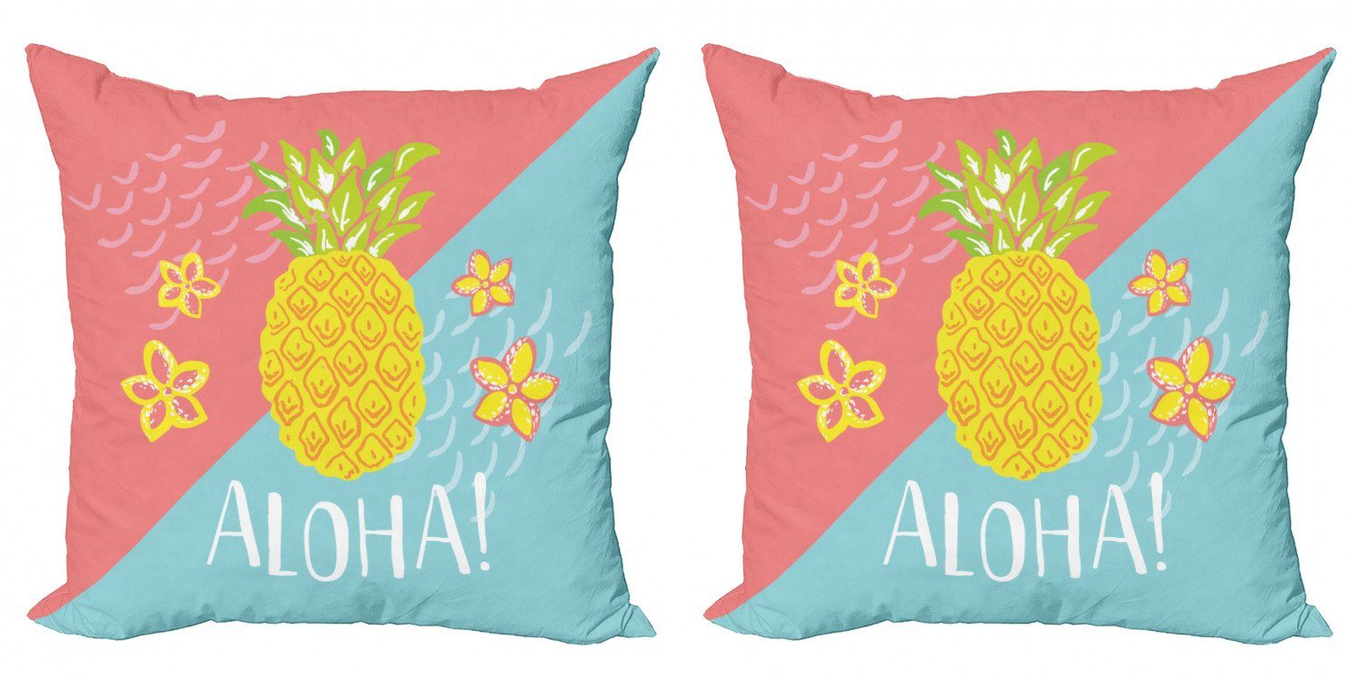 Kissenbezüge Modern Accent Doppelseitiger Digitaldruck, Abakuhaus (2 Stück), Aloha Blumen und Ananas-Muster