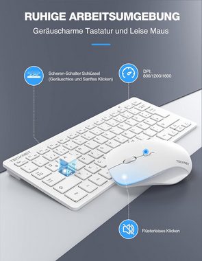 TECKNET Kabelloses Deutsch QWERTZ Layout, 2.4 GHz Funk Mini Tastatur- und Maus-Set, 5m Reichweite Verbindung, Leise für PC/Laptop/Smart TV