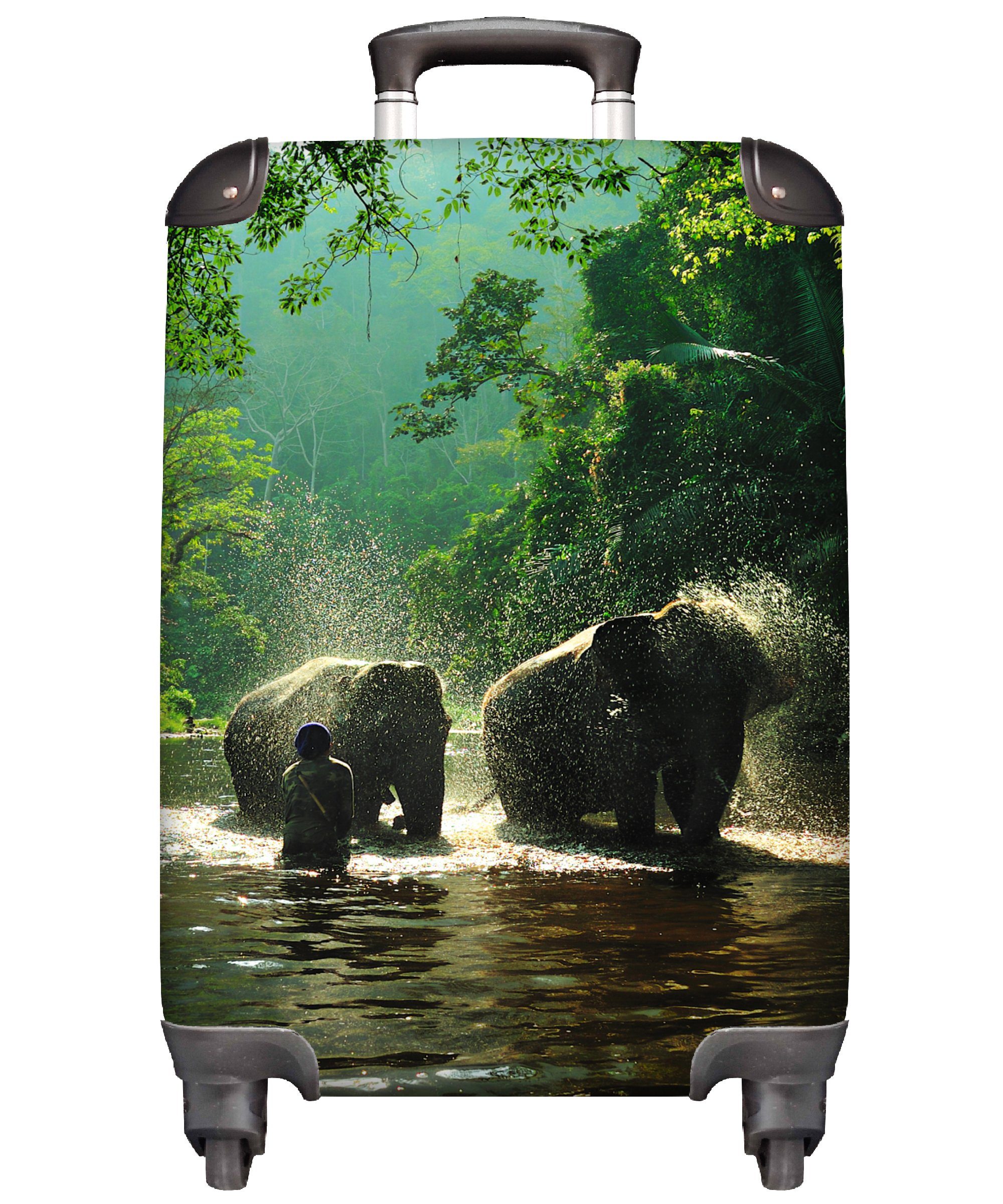 Erstaunlicher Preis! MuchoWow Handgepäckkoffer Elefant - - Wasser Bäume Handgepäck für 4 Reisekoffer Ferien, Reisetasche Rollen, Grün - - Trolley, rollen, mit Tiere