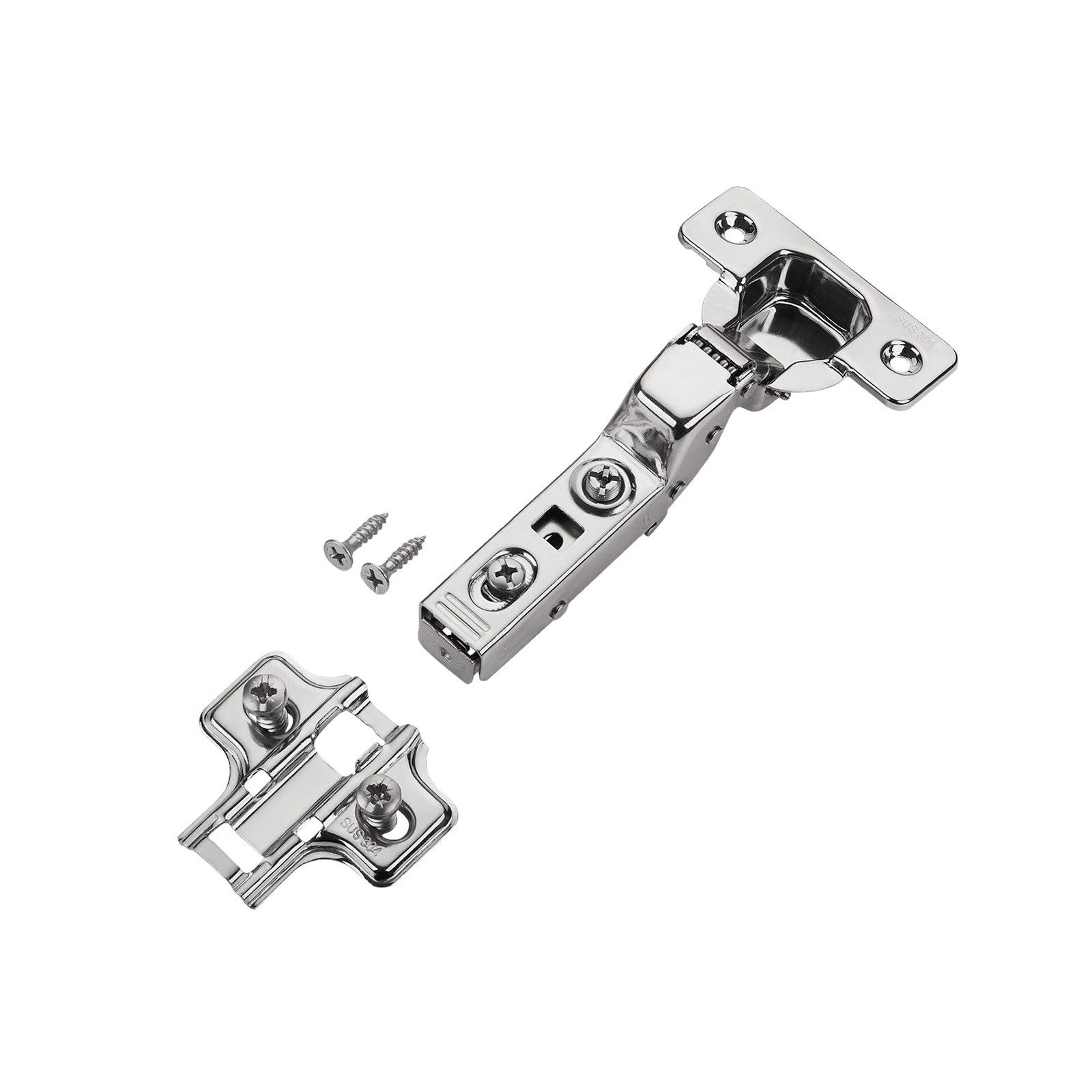 SO-TECH® Möbelbeschlag Topfband T45 100 Grad gedämpft Softclose Edelstahl (1 St), Innenanschlag, inkl. Kreuzmontageplatte und Schrauben