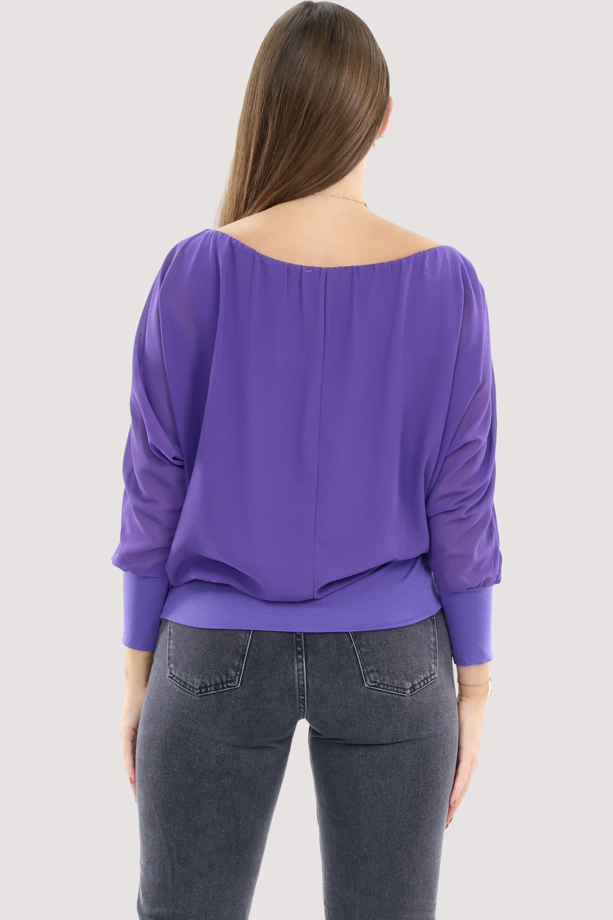 malito more fashion lila Chiffonbluse than mit 1133 Einheitsgröße Fledermausärmeln Bluse