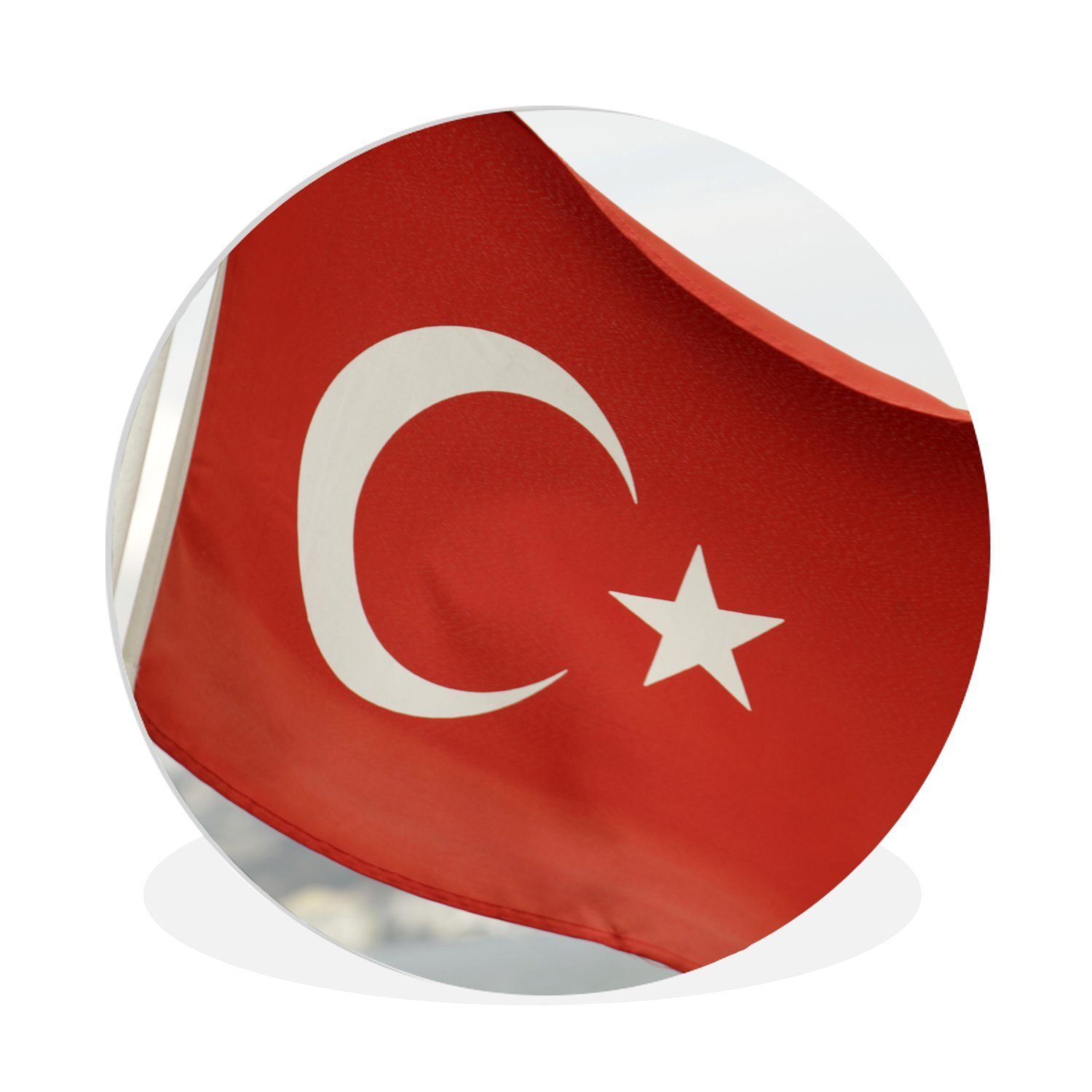 MuchoWow Gemälde Die Flagge der Türkei weht im Wind, (1 St), Kreis  Wanddekoration Forex, Rundes Wandbild, Wohnzimmer, 30x30 cm