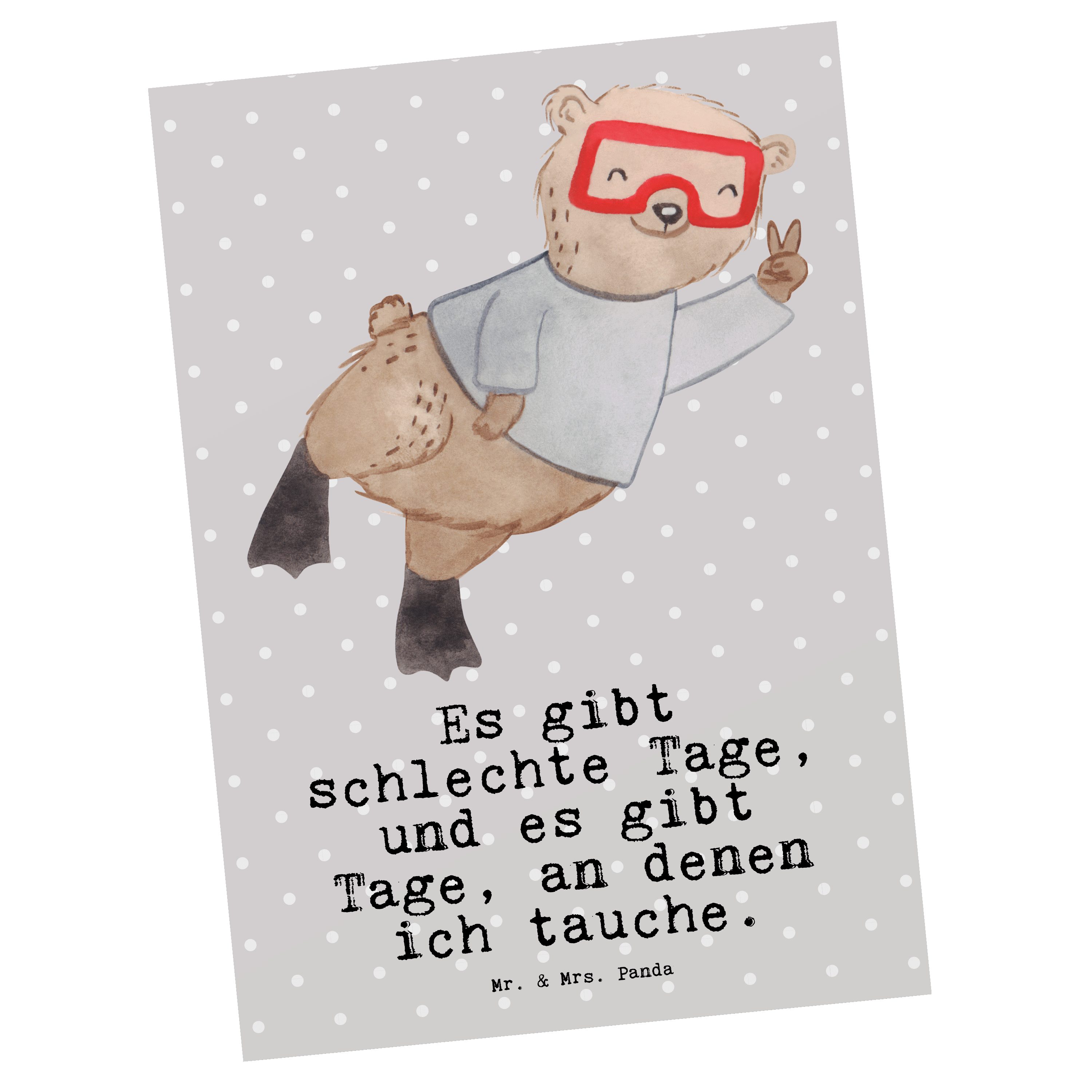 Mr. & Mrs. Panda Postkarte Bär Tauchen Tage - Grau Pastell - Geschenk, schnorcheln, Dive, Gesche