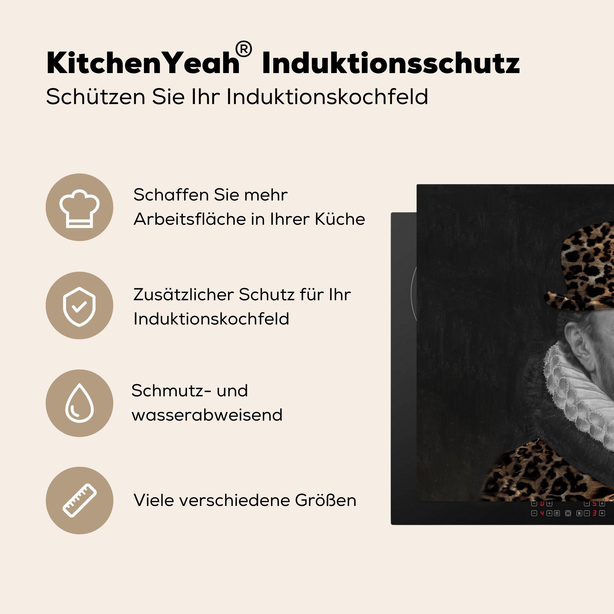 küche, Wilhelm (1 cm, Schutz Herdblende-/Abdeckplatte von Kunst Hut, - 71x52 Induktionskochfeld Vinyl, Oranien für MuchoWow die Ceranfeldabdeckung tlg), -