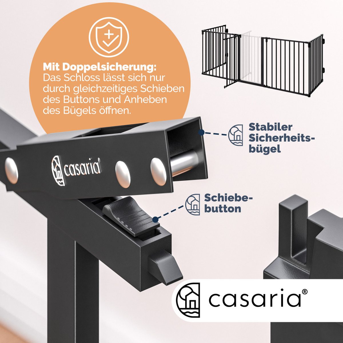 Casaria Fireplace Gate, Fireplace Safety Gate with Lock, Foldable, 306x76cm, Barrier Gate