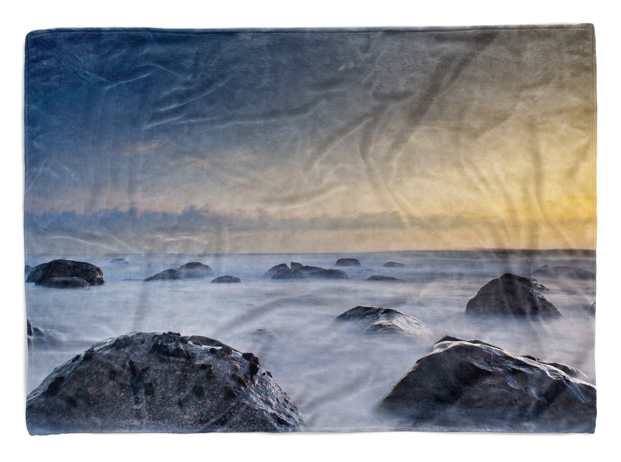 Kuscheldecke Fotomotiv Fotokunst (1-St), Art Baumwolle-Polyester-Mix Handtuch Handtuch Saunatuch Strandhandtuch Meer mit Sinus Handtücher Fel,