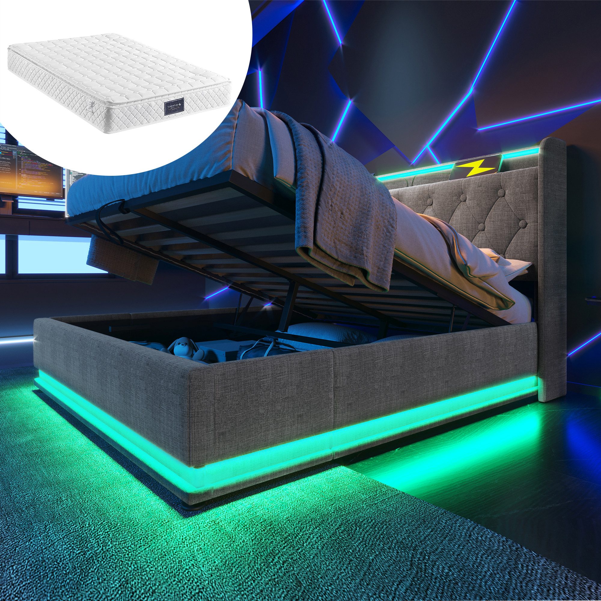 HAUSS SPOLE Polsterbett 160x200cm mit LED-Beleuchtung, günstig online kaufen