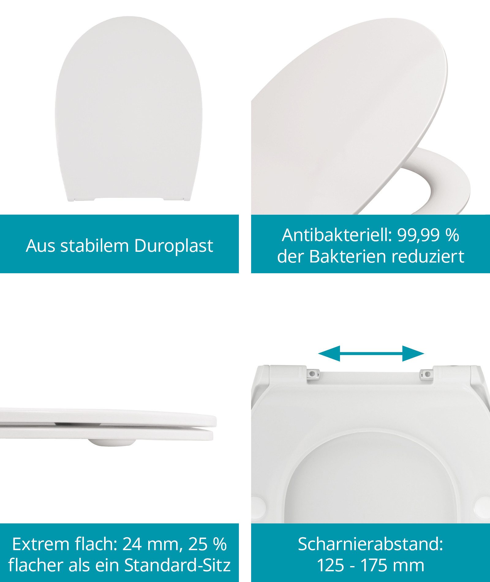 Calmwaters WC-Sitz Extra Flach, Slim, Absenkautomatik, Abnehmbar, Montage von oben, 26LP3163
