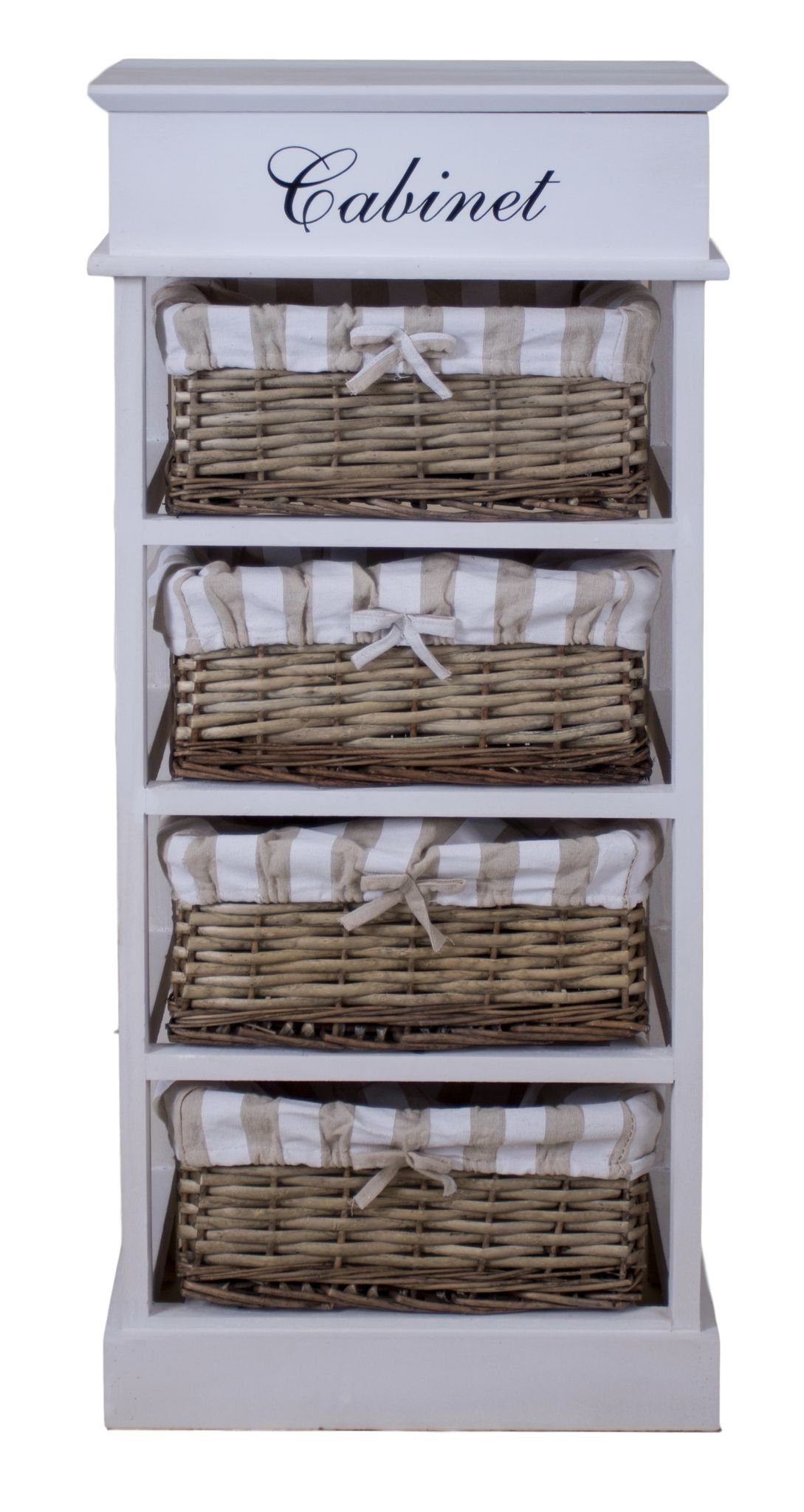 elbmöbel Nachtschrank »Kommode Strandhaus weiß Holz« Korbregal: 4 Körbe