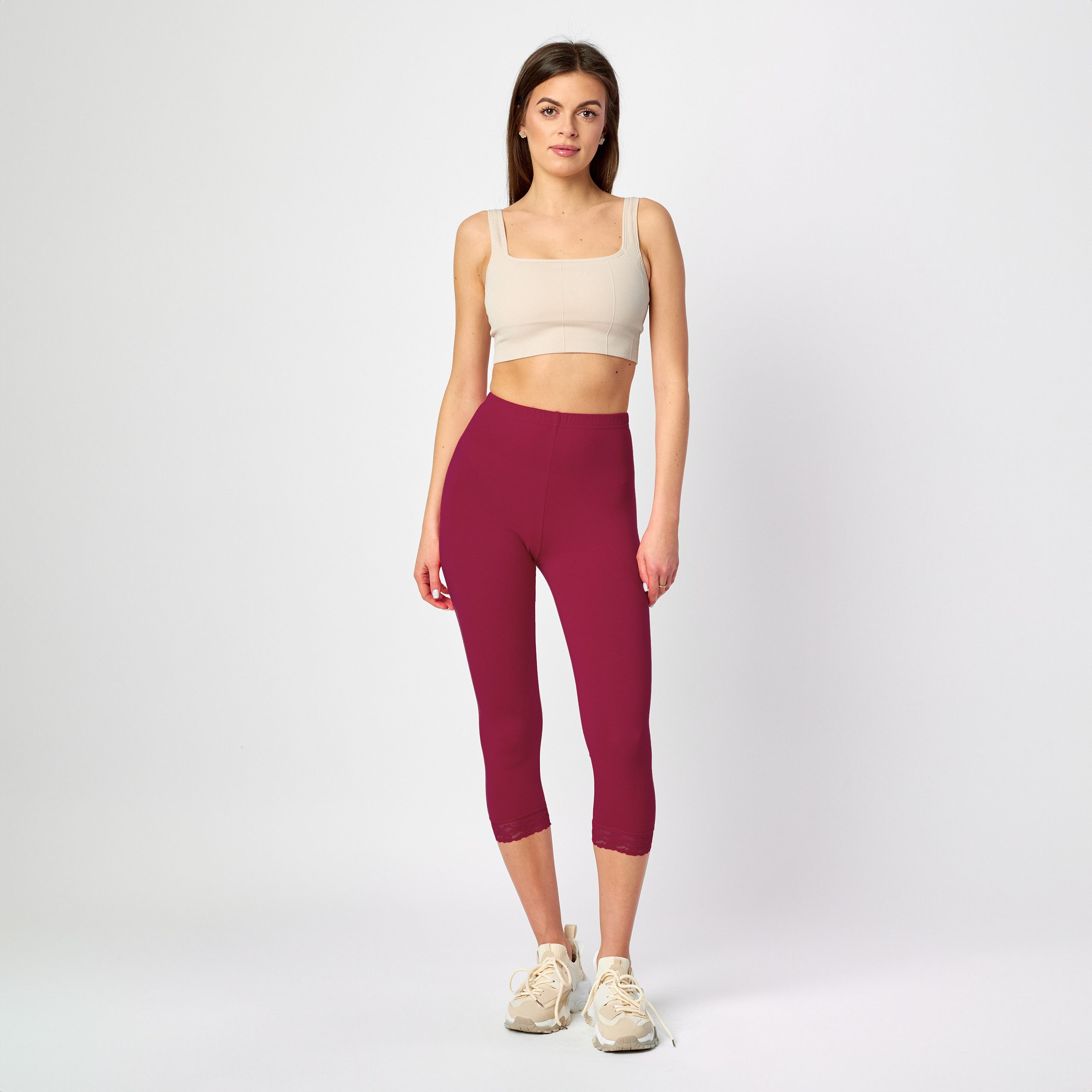 Merry Style Leggings Damen 3/4 Capri Hose MS10-224 (1-tlg) aus Baumwolle mit Spitze