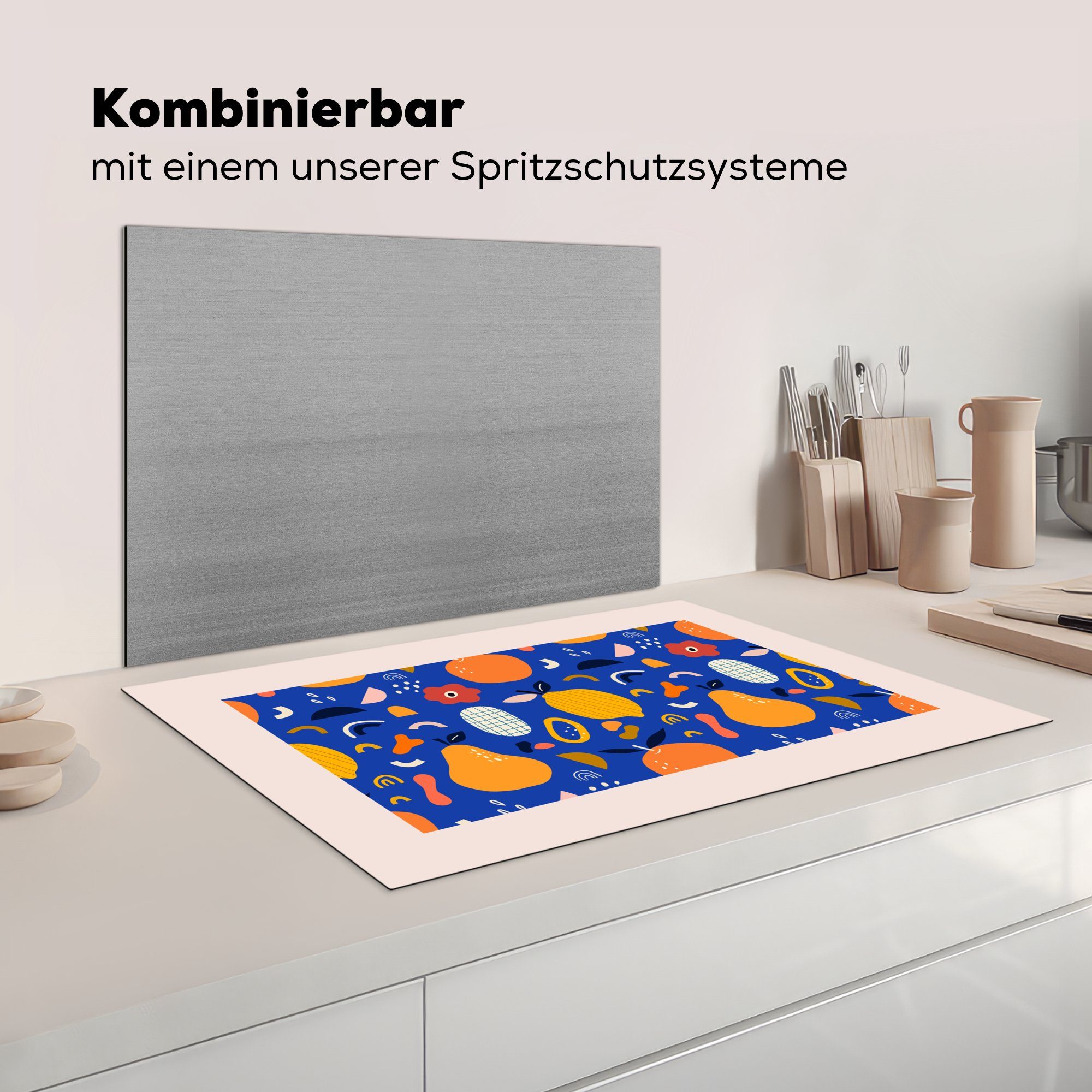 Ceranfeldabdeckung - Obst Vinyl, - (1 Pastell, Induktionskochfeld Birnen - Zitrone 81x52 cm, küche, für MuchoWow Herdblende-/Abdeckplatte Schutz die tlg), - Lebensmittel