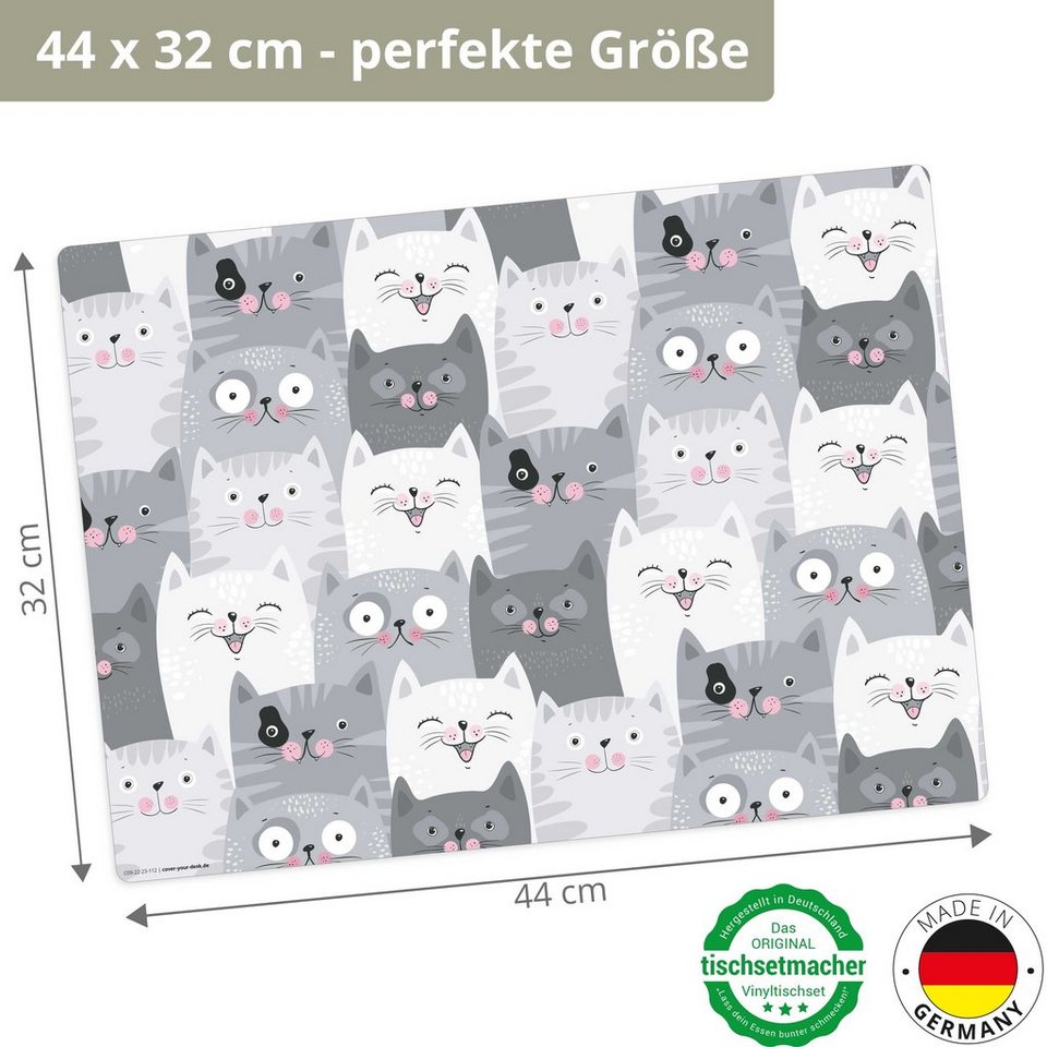 Platzset, Tischset, Platzset abwaschbar - für Kinder - Katzen Konferenz,  Tischsetmacher, (aus erstklassigem Vinyl (Kunststoff - BPA-frei), 1-St., 44  x 32 cm - rutschfeste Tischdekoration), Made in Germany