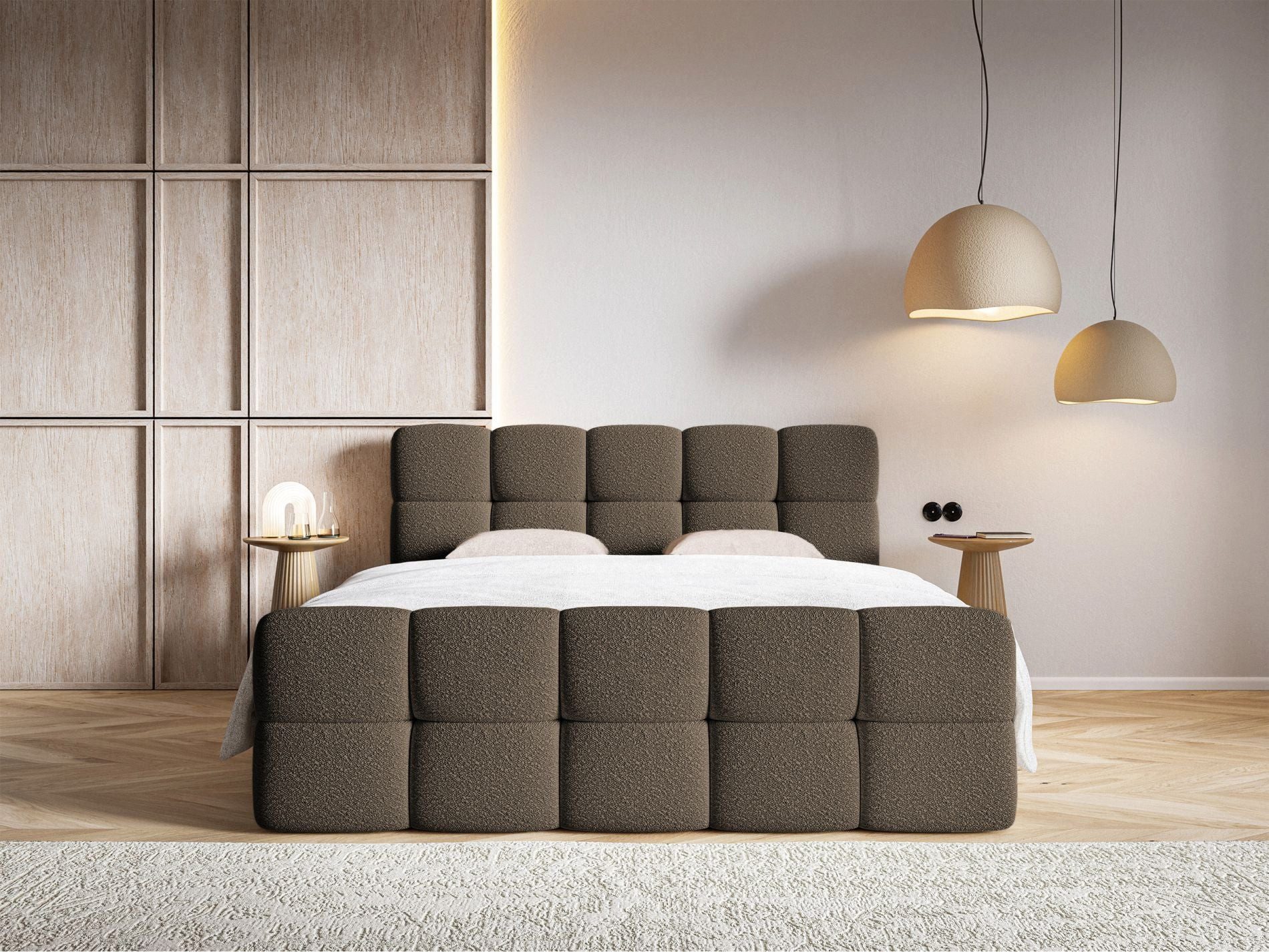 Selsey Boxbett CLOUDY, mit Matratze, Topper, Bettkasten und Bouclé-Bezug