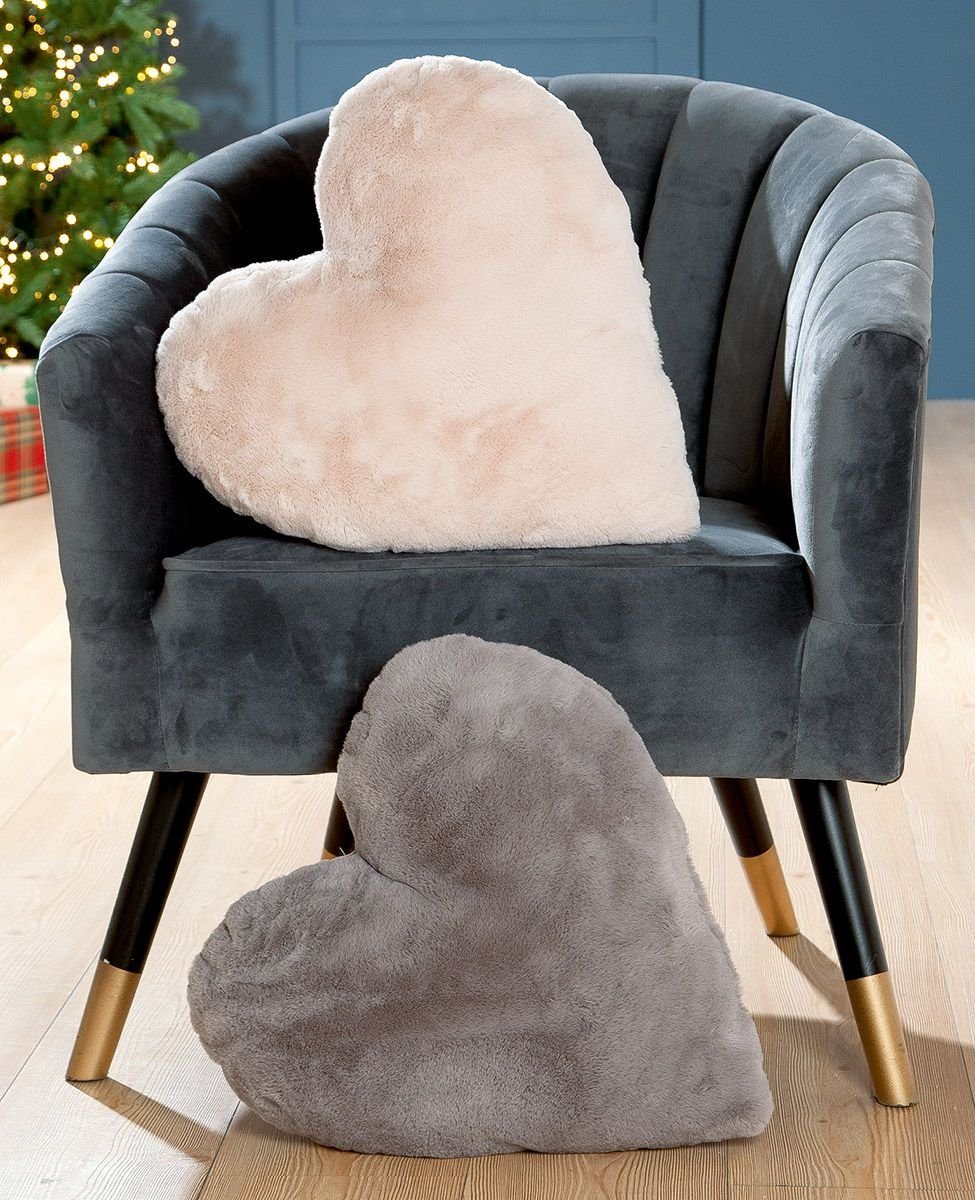 GILDE Декоративные подушки 2er Set Stoff Herz Подушки in Plüschoptik creme grau