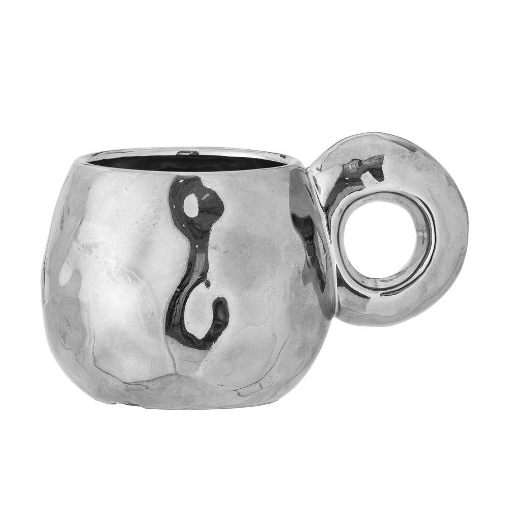 Bloomingville Tasse Shine Silber, Steingut, D10xH8 cm, Steingut, Chrom-Optik, Galvanisierte Oberfläche, Runder Henkel, Design Becher