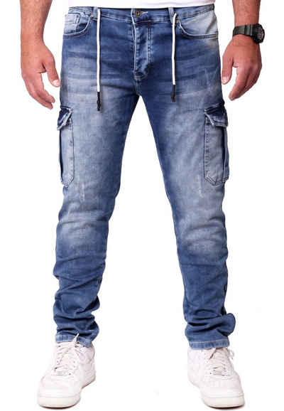 Reslad Stretch-Jeans Reslad Cargohose Jeans Herren Cargo Hose - Sweathose in Jeansoptik Cargo-Hose Stretch Sweatjeans Slim Fit
