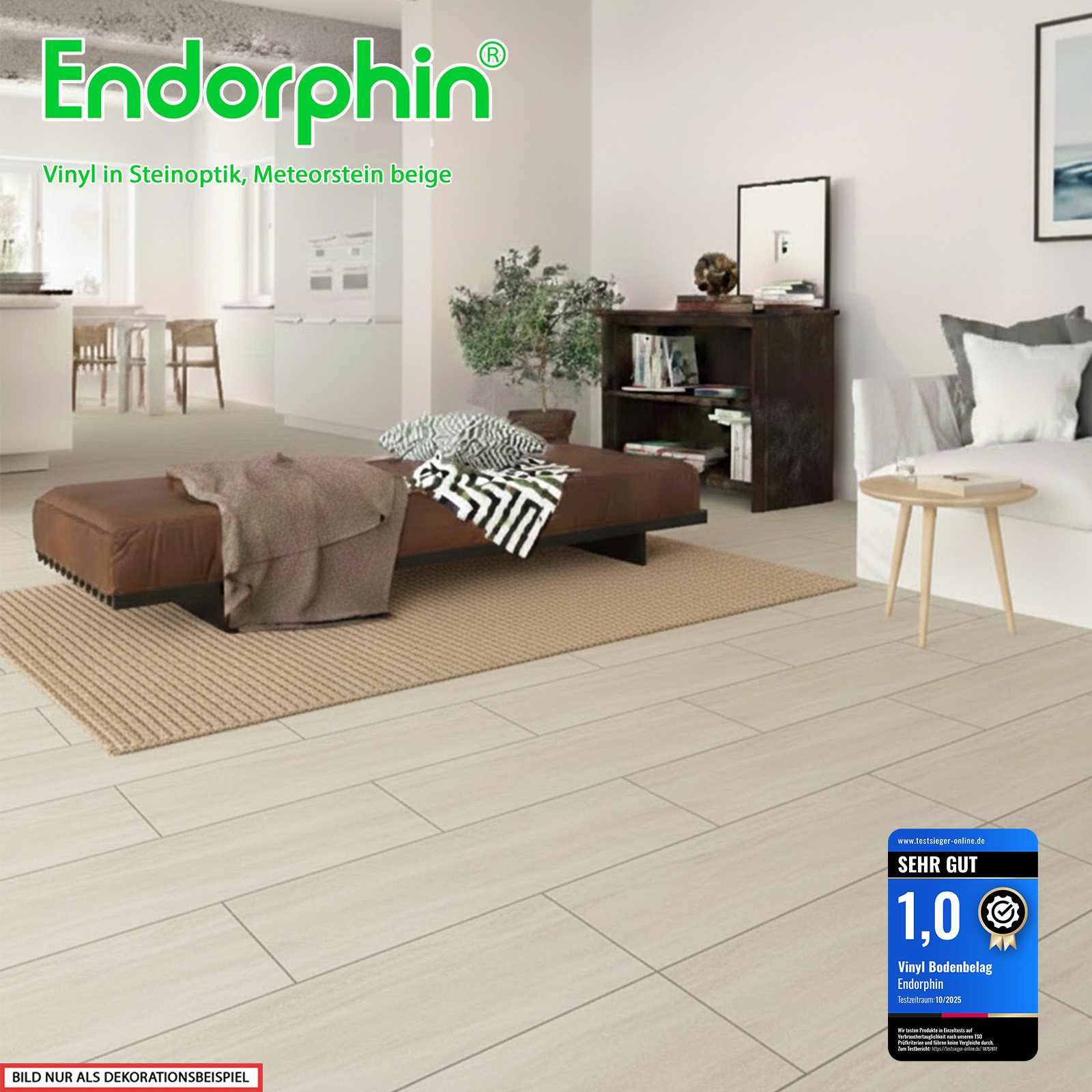 Endorphin Vinylboden Vinylboden selbstklebend Steinoptik in Meteorstein beige 2,97qm, Selbstklebend, strapazierfähig, pflegeleicht, fußwarm, geräuscharm, langlebig