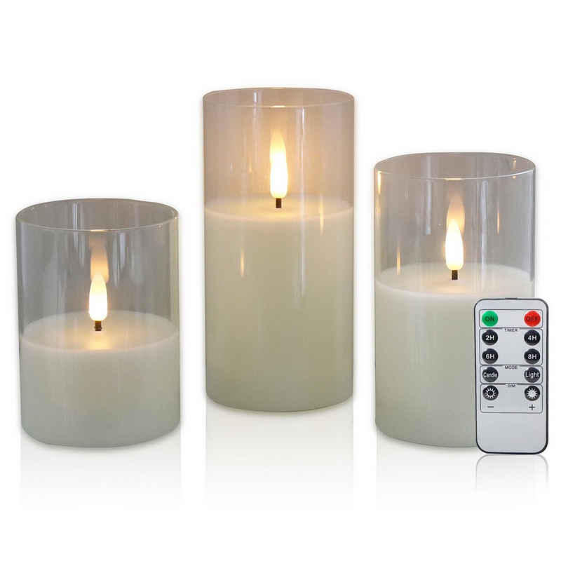 CCLIFE LED-Kerze LED Kerzen mit Glas Fernbedienung Timer Funktion, Echtwachs, mit Fernbedienung