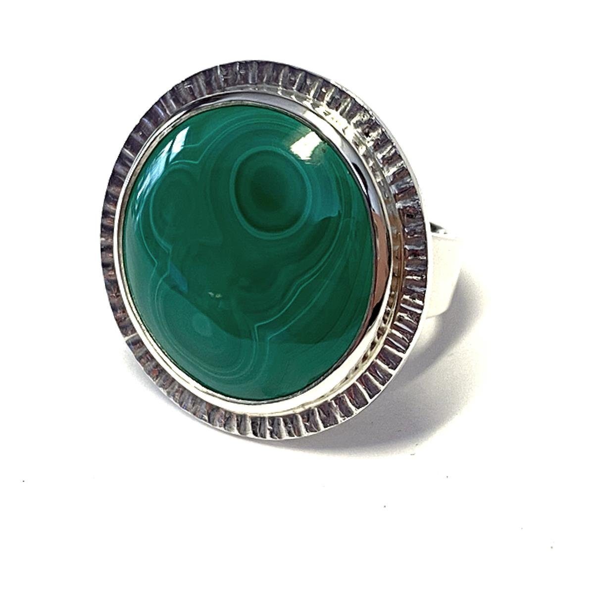 Silberring handgefertigter Silberring 925/- mit großem Malachit Cabochon #64