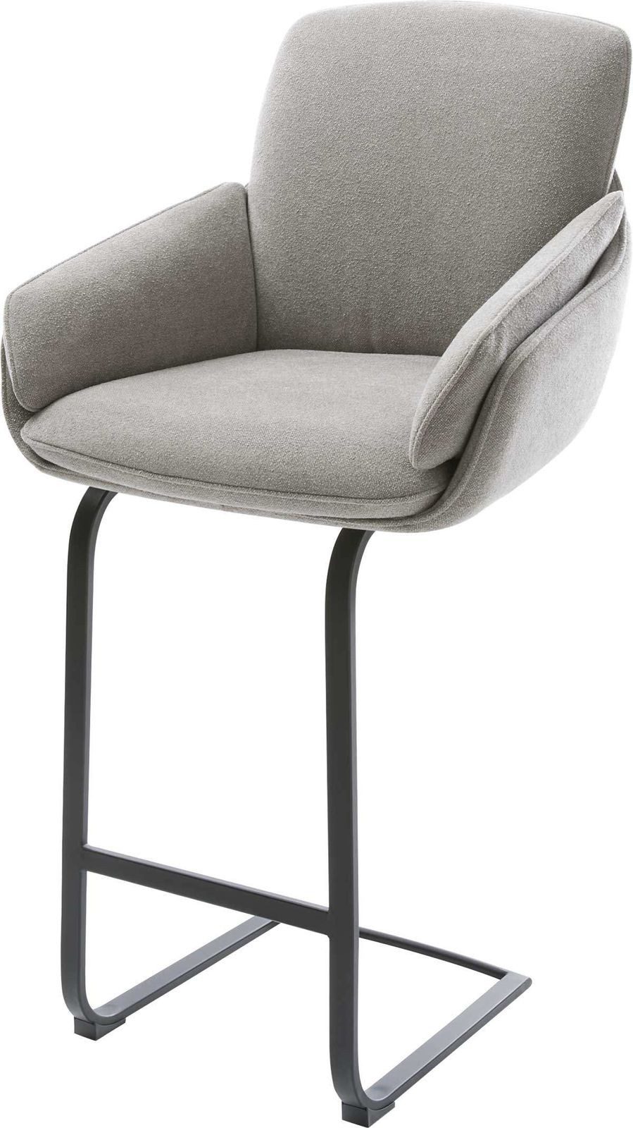 DELIFE Barhocker Luan-Flex, Freischwinger Flach Metall Schwarz Strukturstoff Soft Grau