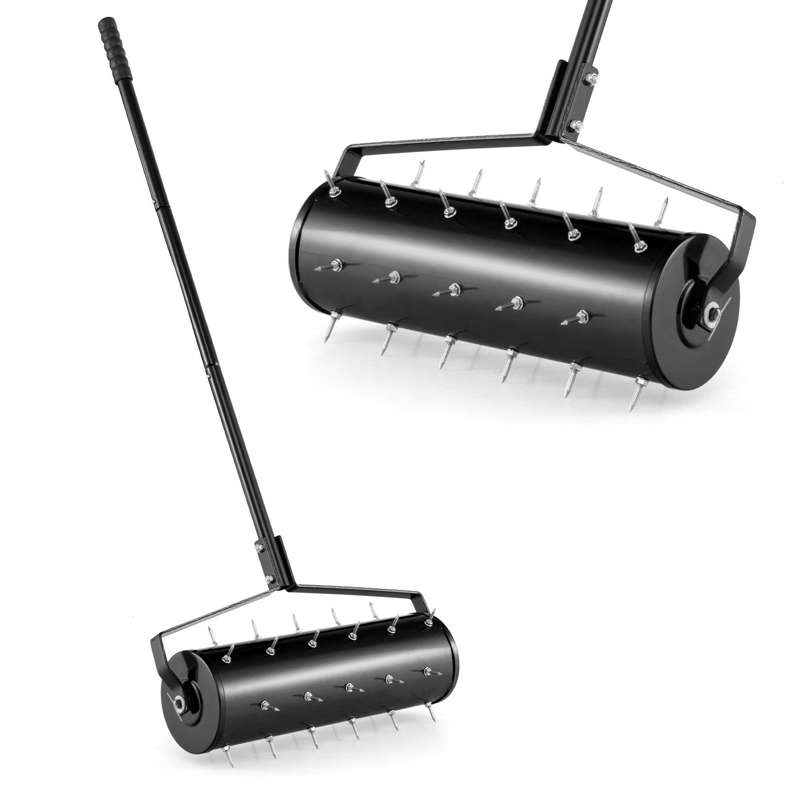 KOMFOTTEU Rasenlüfter, rollender Aerifizierer, Handvertikutierer mit Stiel & 3,4cm Nägeln