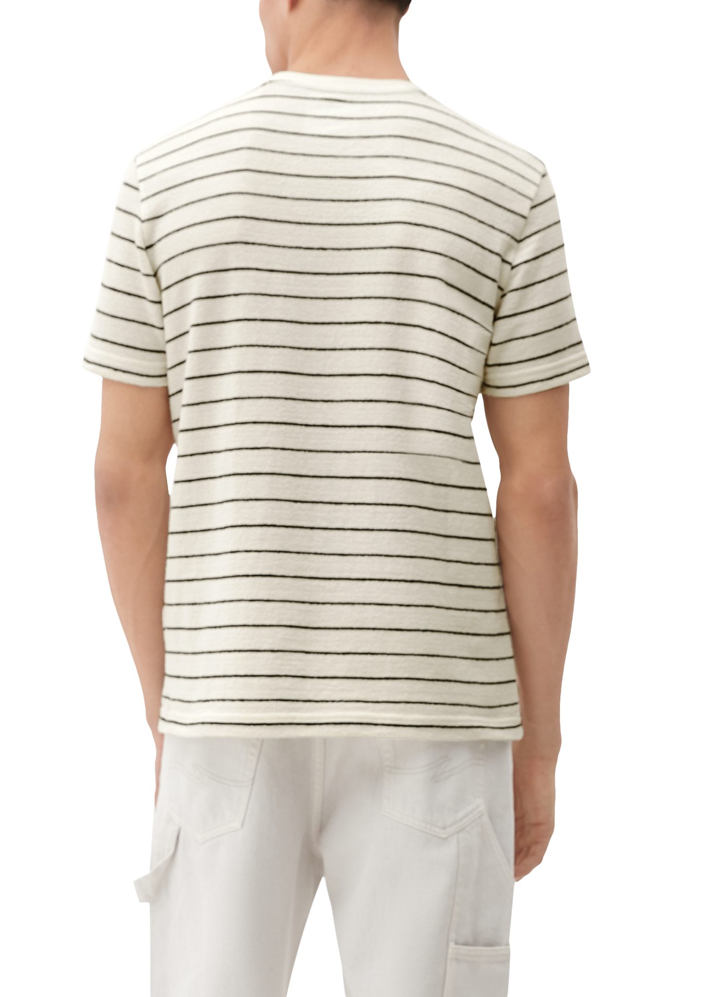 T-Shirt Baumwoll-Frottee helles QS Kurzarmshirt aus Label-Patch beige