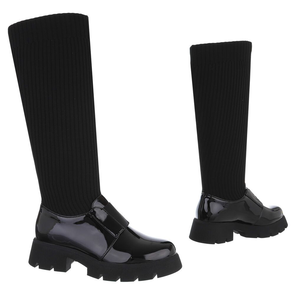 Ital-Design Trendige Damen Stiefel mit hohem Schaft und Komfort Plateaustiefel (90542756) Blockabsatz Stiefel in Schwarz – Bild 4 von 5