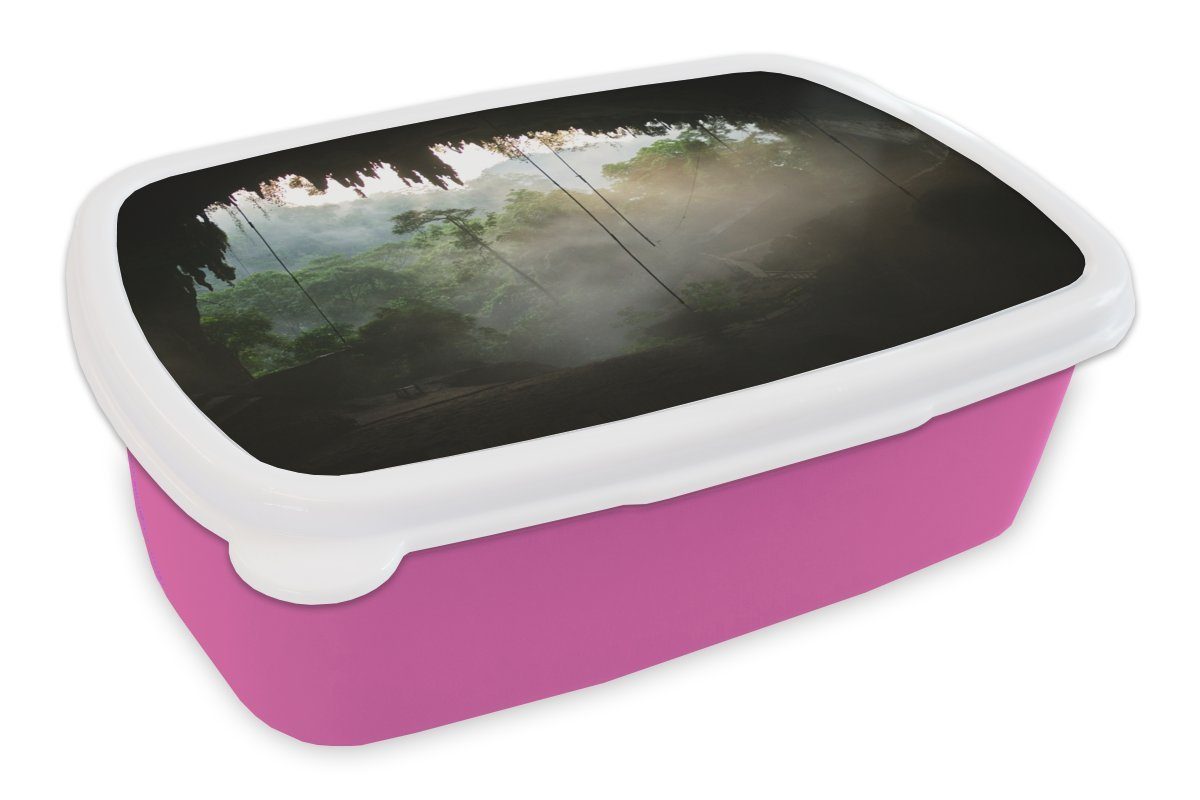 MuchoWow Lunchbox Blick aus einer Höhle in Borneo, Kunststoff, (2-tlg), Brotbox für Erwachsene, Brotdose Kinder, Snackbox, Mädchen, Kunststoff rosa