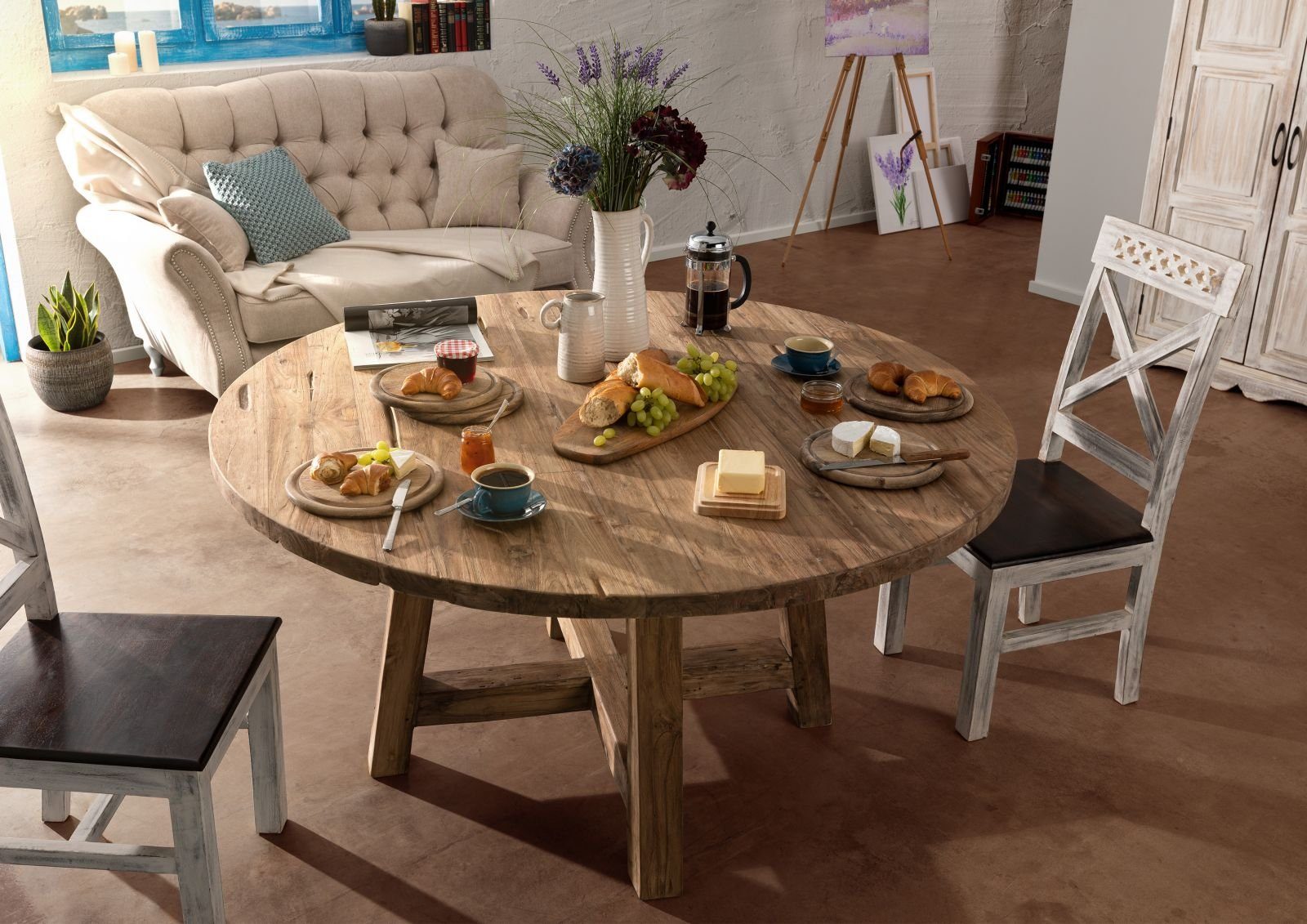 Massivmoebel24 Esstisch BASSANO (Esstisch Teak 120x120x78 günstig online kaufen