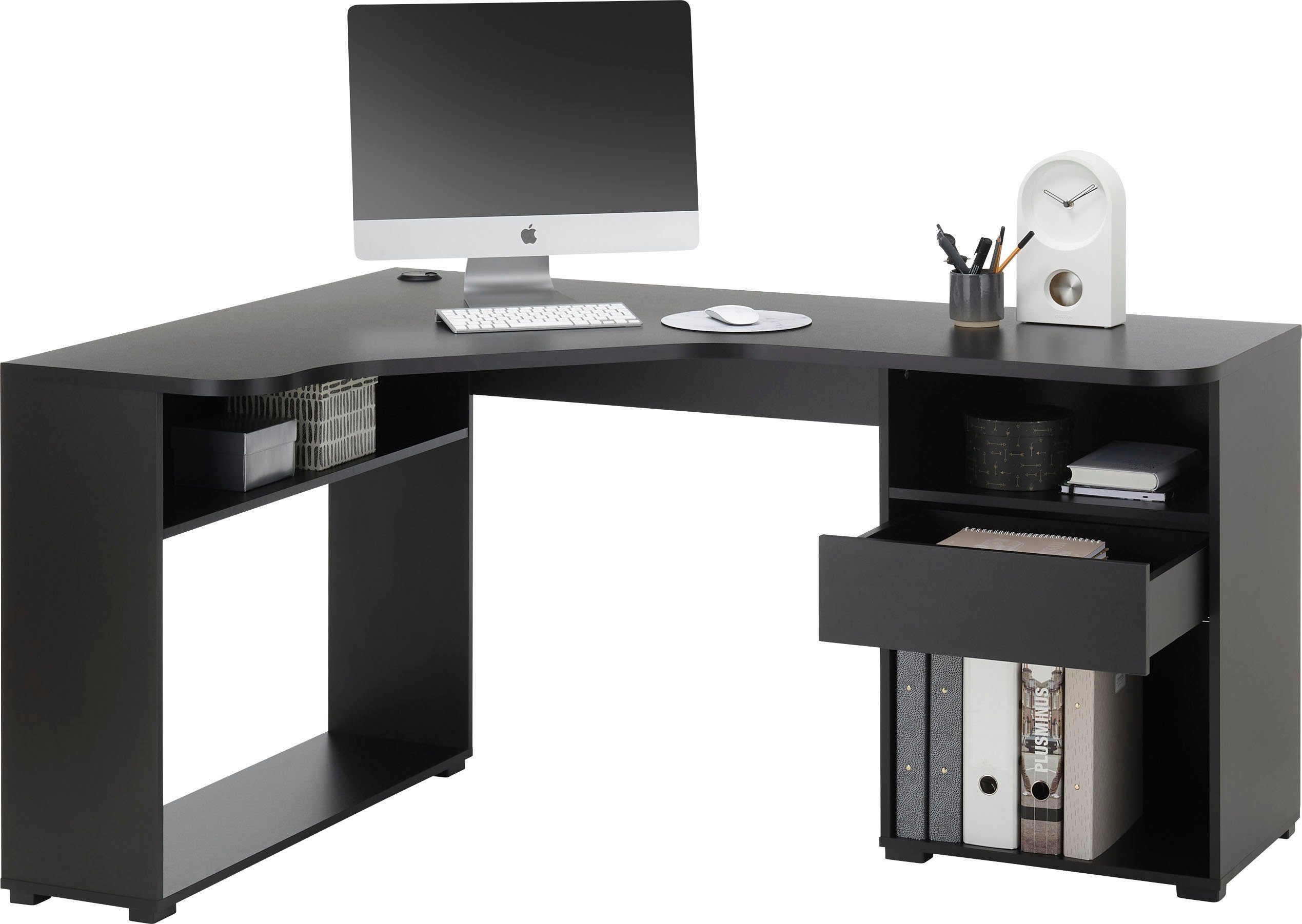 BEGA OFFICE Eckschreibtisch BC3155, schwarz mit Ablagefächer und Schublade günstig online kaufen