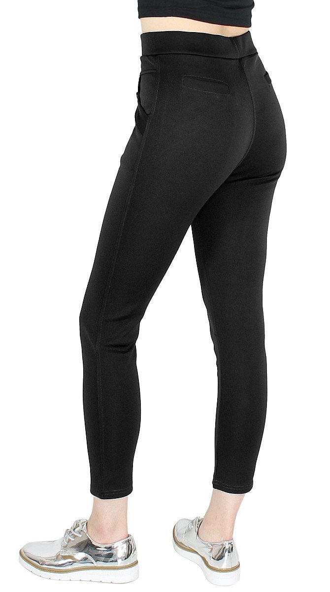 Röhrenhose mit DH302-Schwarz Elegante dy_mode Unifarbe, Bund in elastischem Stretch-Treggings Lässig Röhrenhose zum Damen Hineinschlüpfen