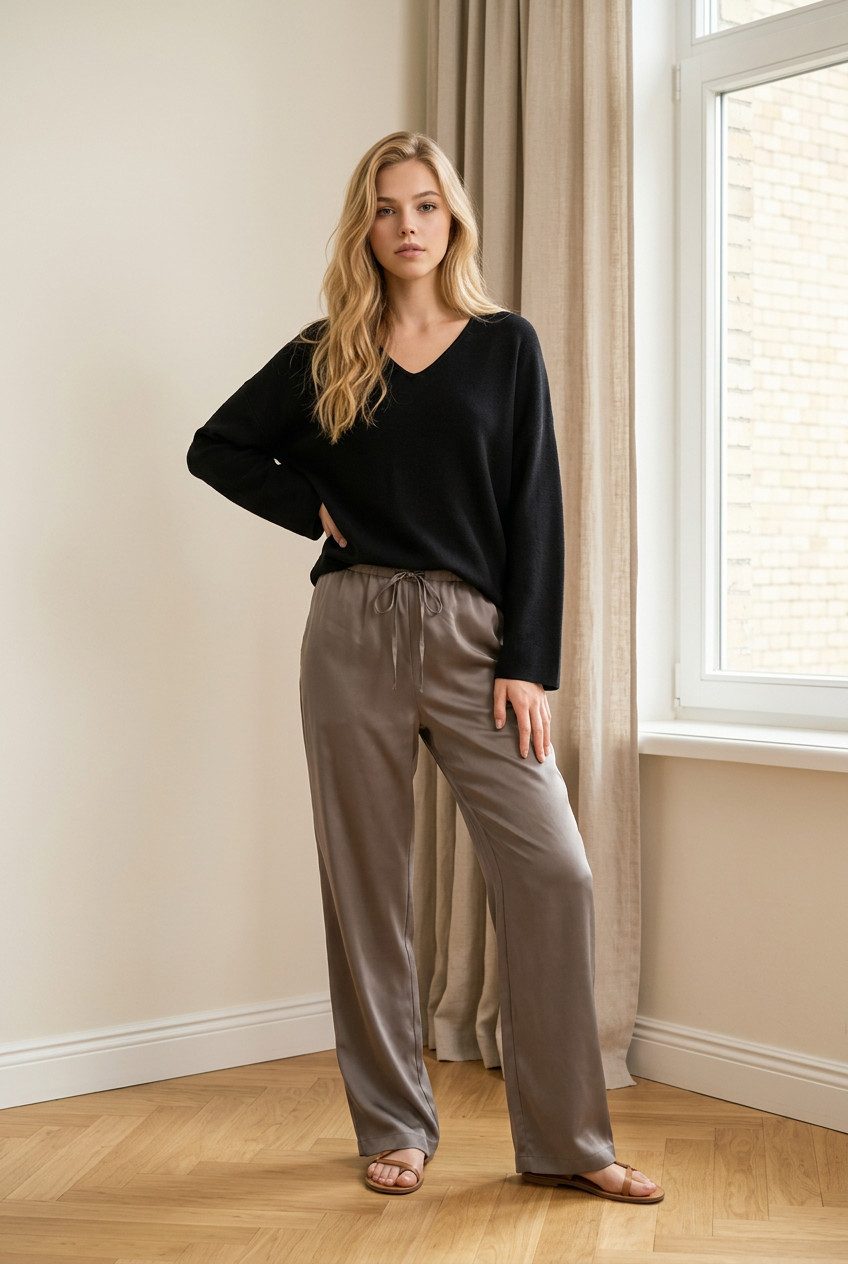Zuckerwatte V-Ausschnitt-Pullover 25479 feingestrickt aus wertiger Viskose Stretch Mischung