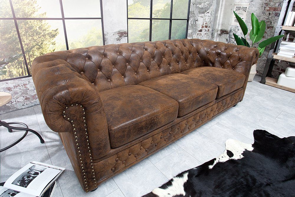 riess-ambiente 3-Sitzer CHESTERFIELD 205cm antik braun, Einzelartikel 1 Teile, Wohnzimmer · Sofa · Microfaser · Holz · Federkern