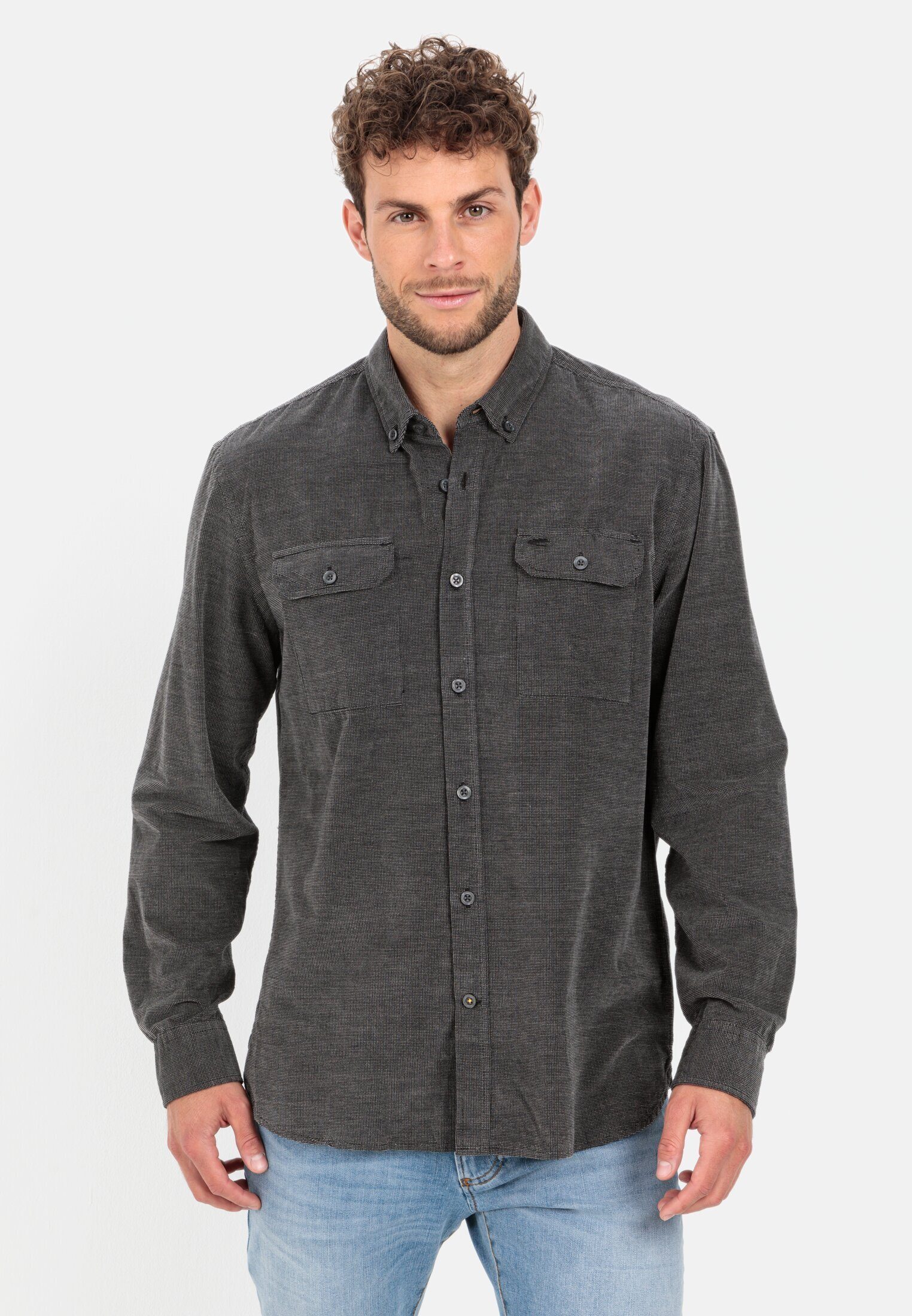 camel active Langarmhemd aus gebrochenem Kord Button-Down