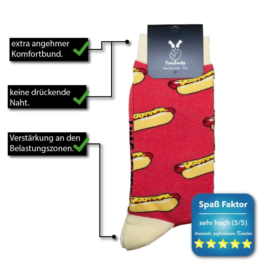 Einheitsgröße Damen, Freizeitsocken Herren TwoSocks HotDog & lustige Socken Socken