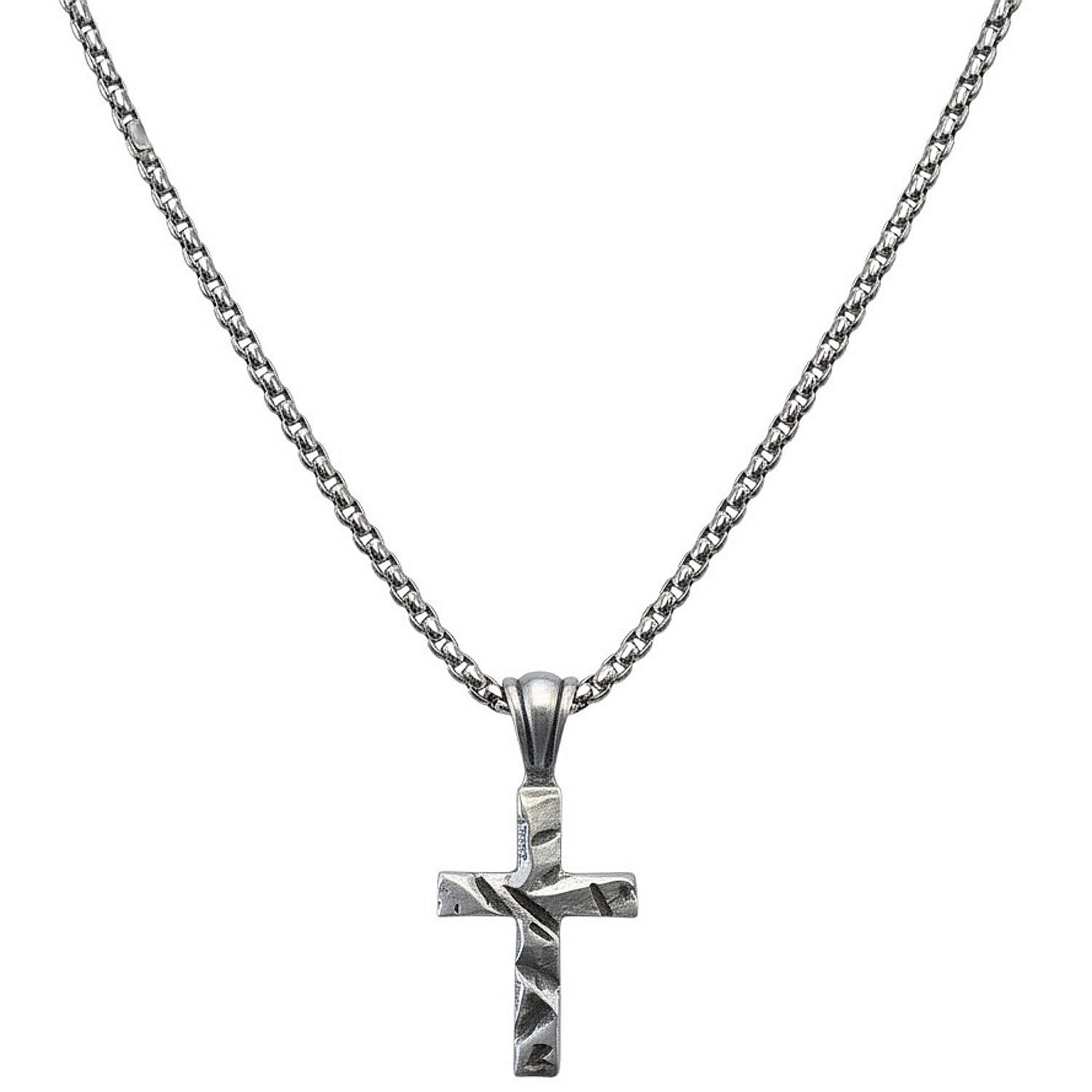 Kette mit Anhänger Halskette mit Kreuz Silber Herren Edelstahl Titanstahl 60 cm