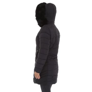 Ital-Design Winterjacke Damen Freizeit Kapuze (abnehmbar) Gefüttert Mantel in Schwarz