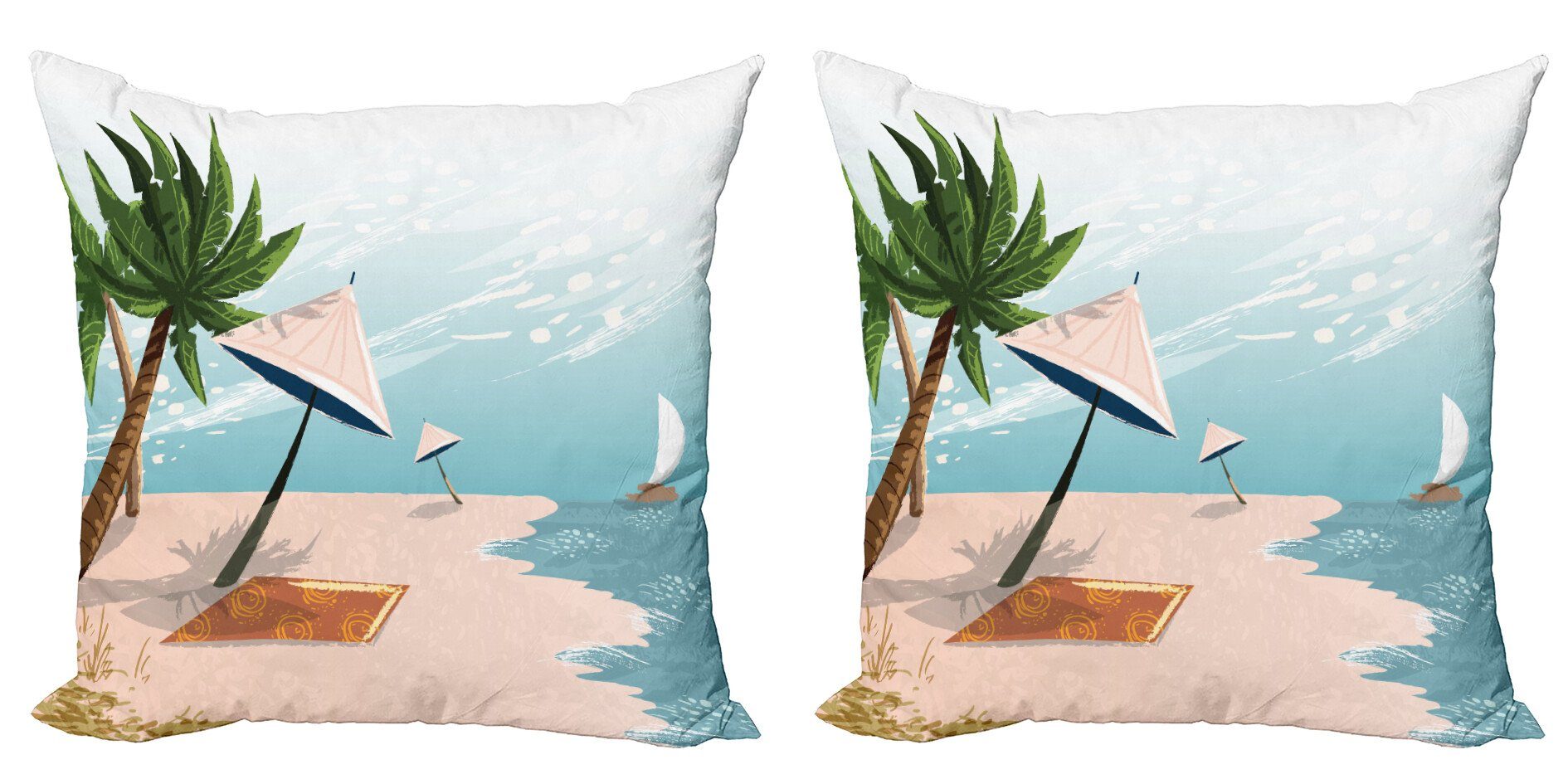Doppelseitiger Accent Strand-Landschaft Digitaldruck, Modern Insel Stück), (2 Abakuhaus Kissenbezüge Paradies