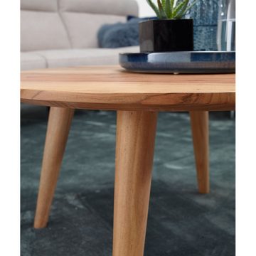 Lomadox Couchtisch, Massivholz Akazie rund 75cm im Landhausstil B/H/T ca. 75/40/75cm