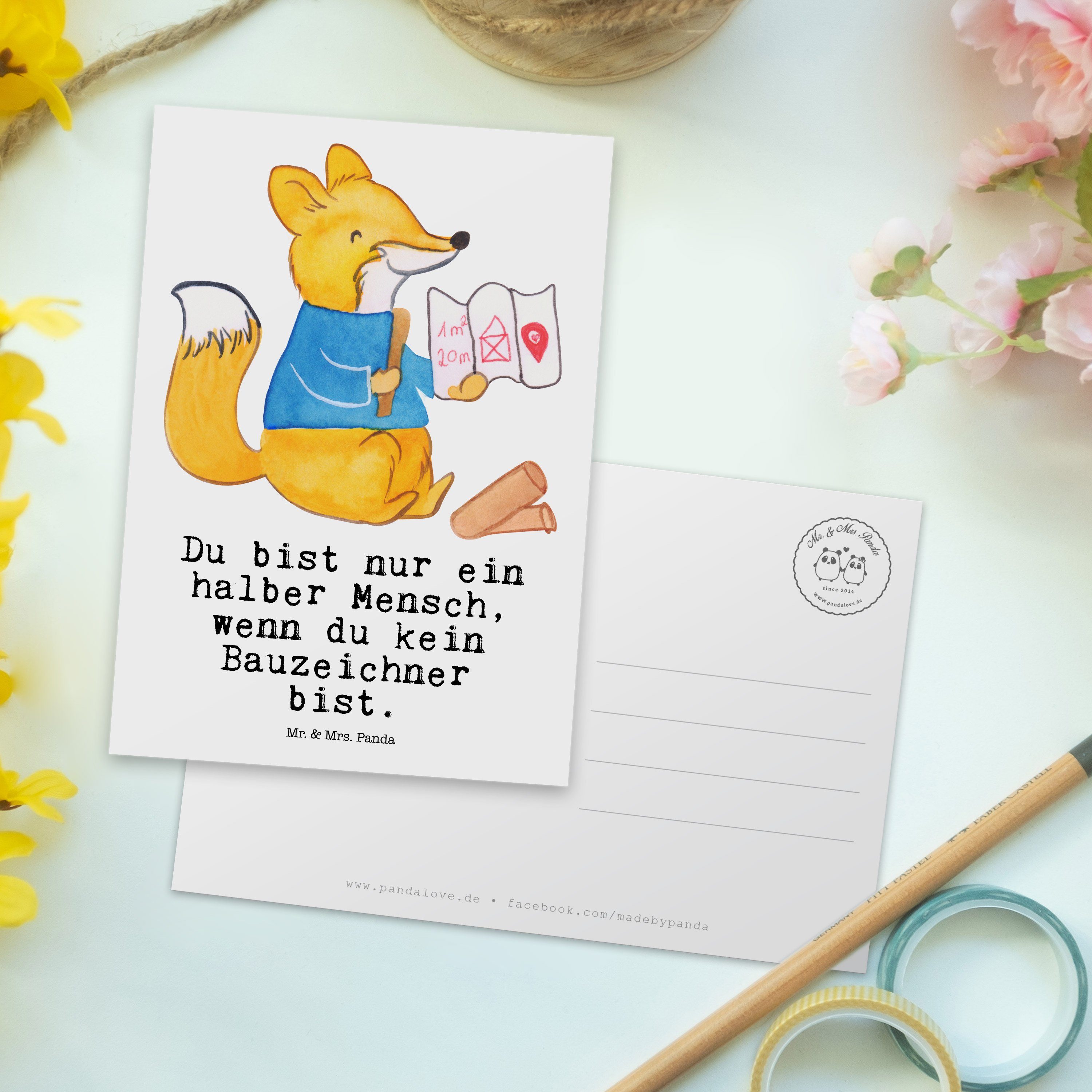 - Koll Herz Geburtstagskarte, Mrs. Geschenk, Panda Postkarte Weiß mit Bauzeichner Mr. Beruf, - &
