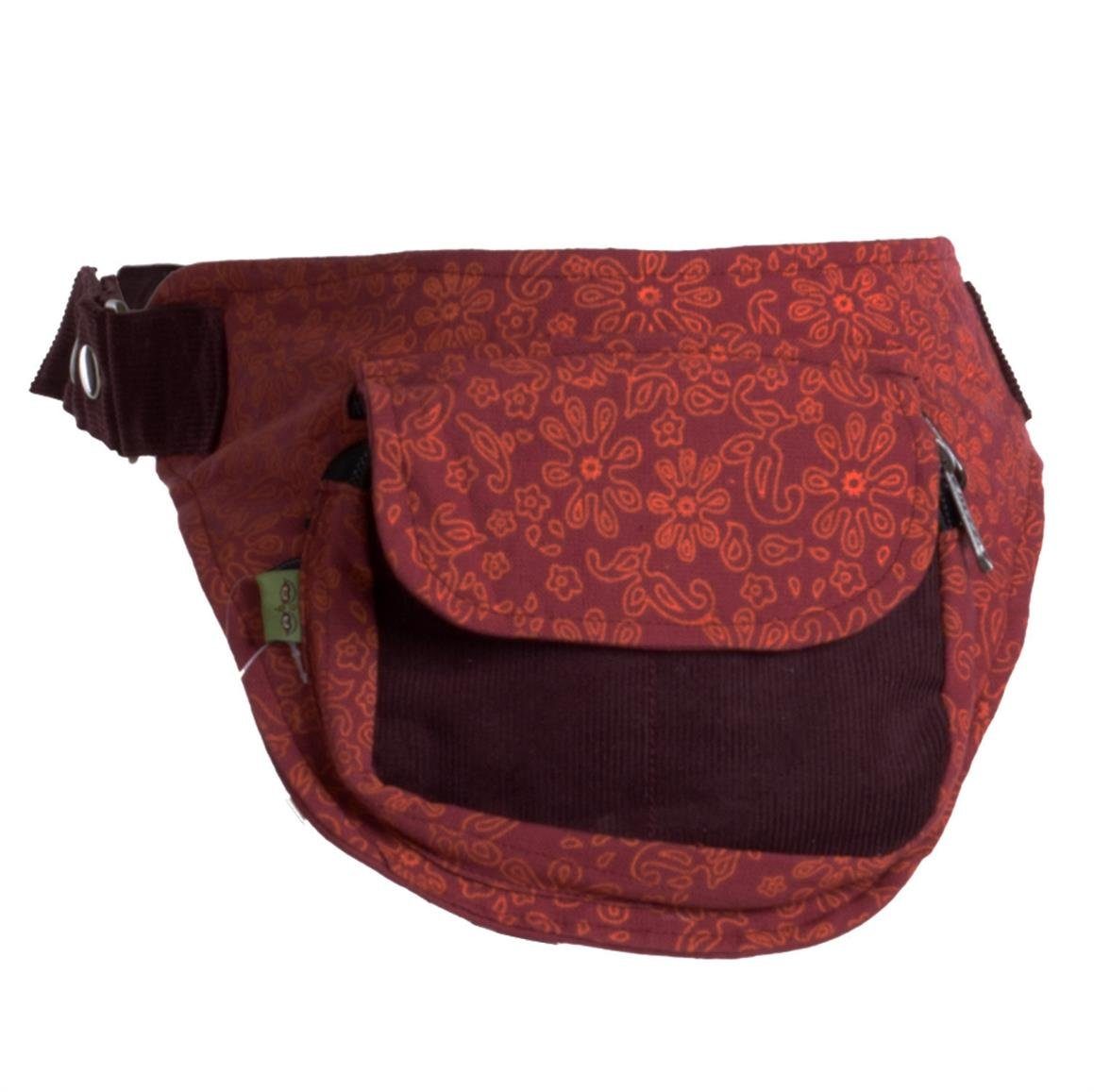 Vishes Gürteltasche Bauchtasche aus Cord Baumwolle - Blumen bedruckt, Hippie, Goa, Festival Ethno Style