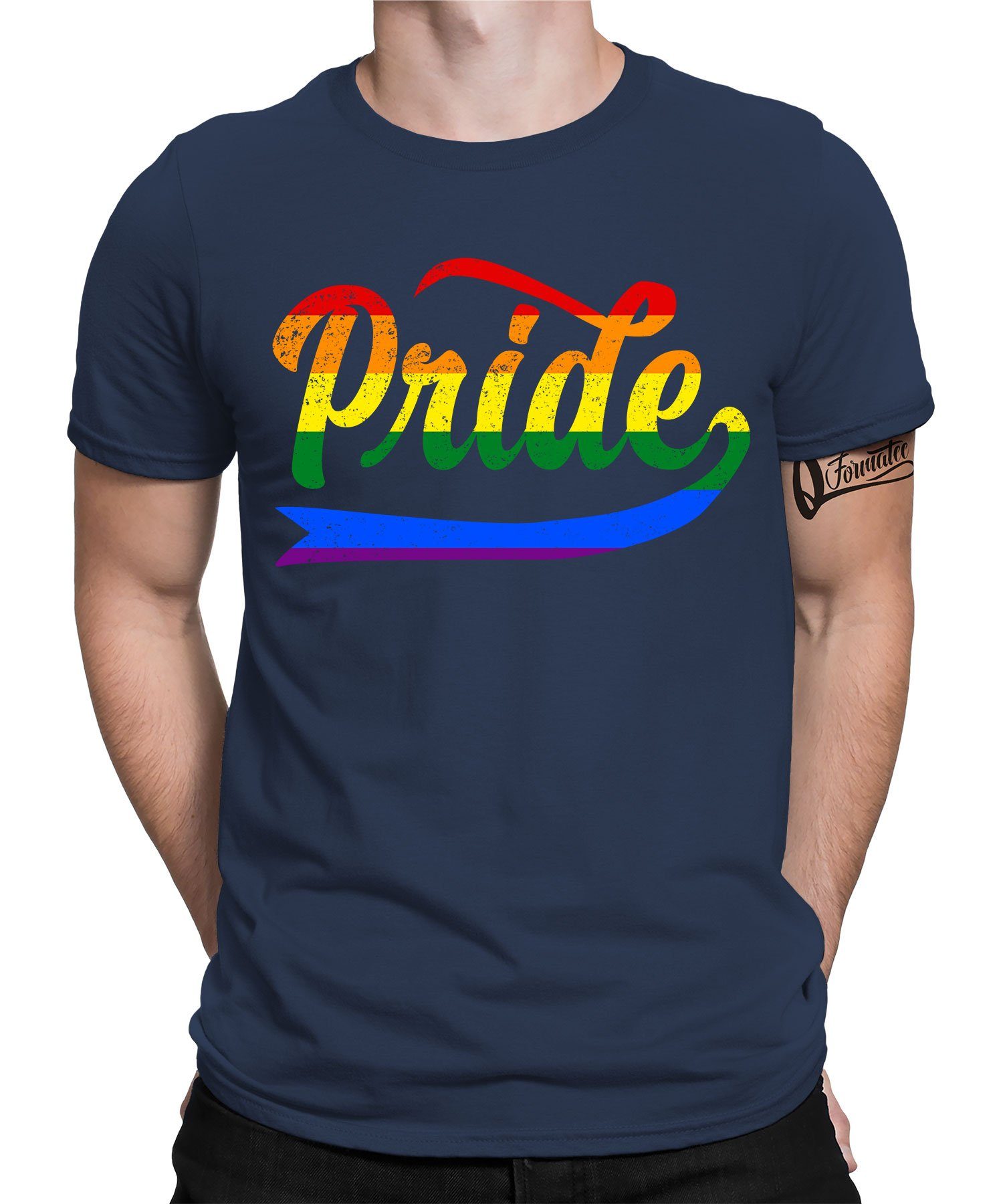 Quattro Formatee Kurzarmshirt Pride - Stolz Regenbogen LGBT Herren T-Shirt (1-tlg) Navy Blau
